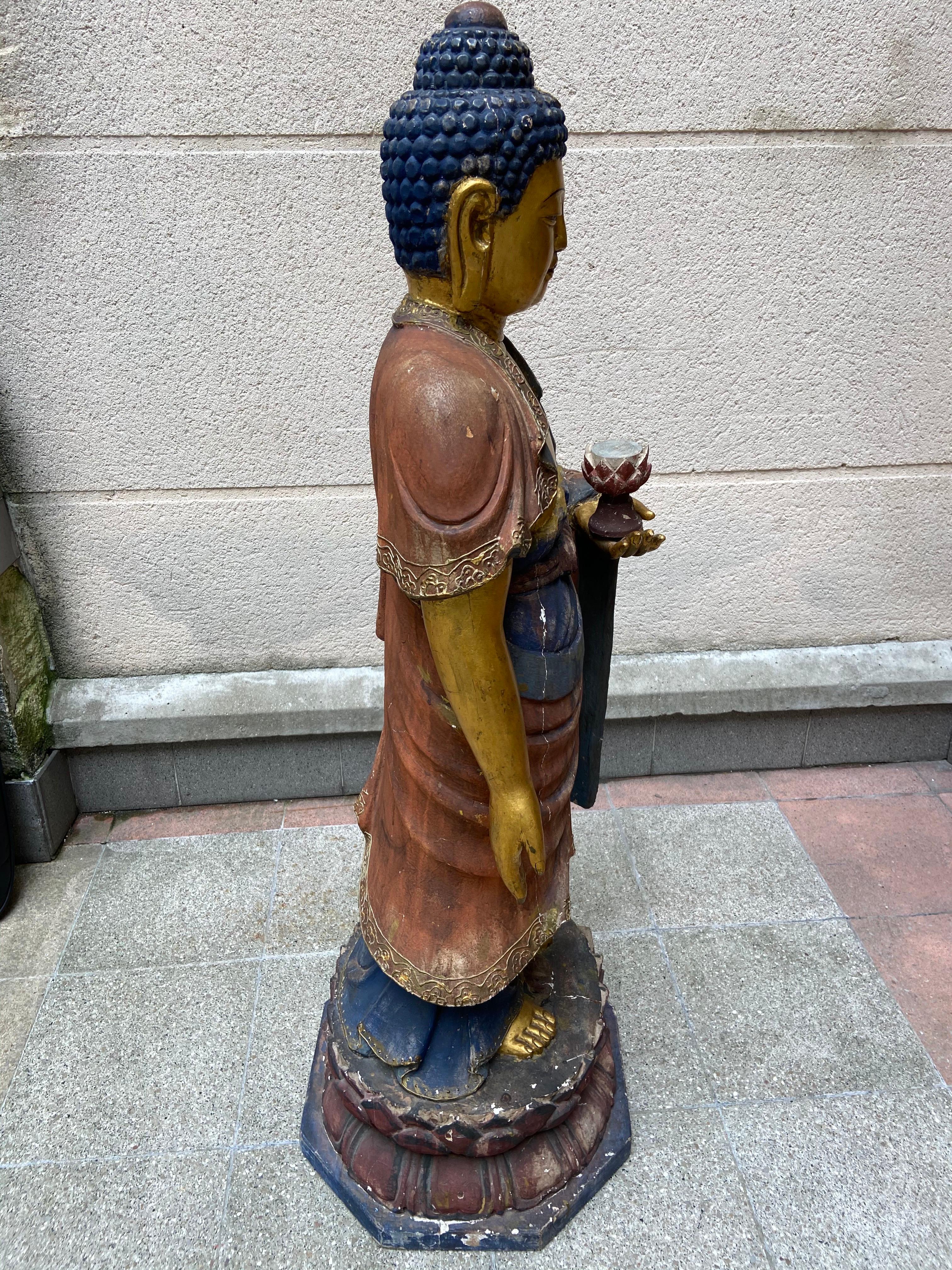 Asian Wooden Buddha Statue, Japan, 19th Century