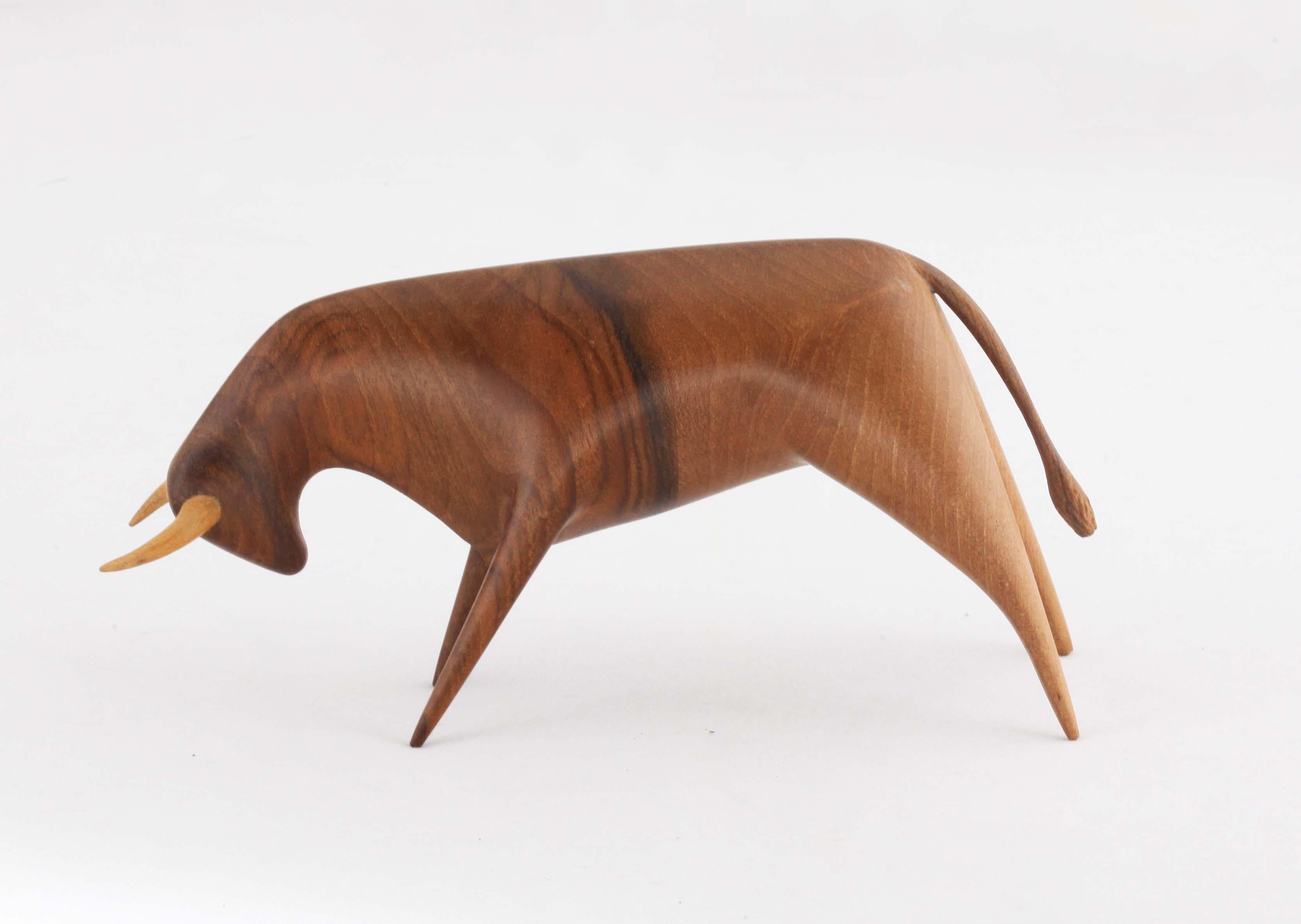 Mid-Century Modern Wooden Bull Attributed Hagenauer, Vienna, 1950