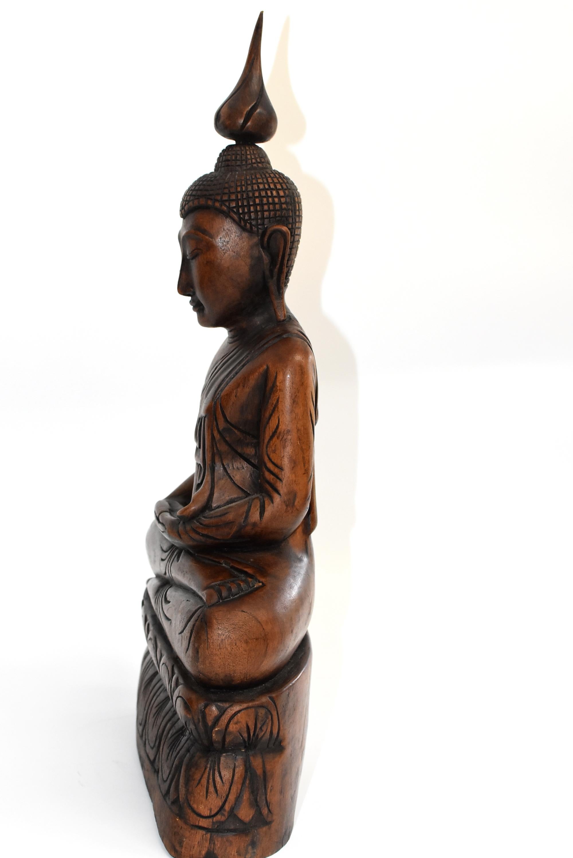 Wooden Burmese Buddha, Hand Carved, Large 7