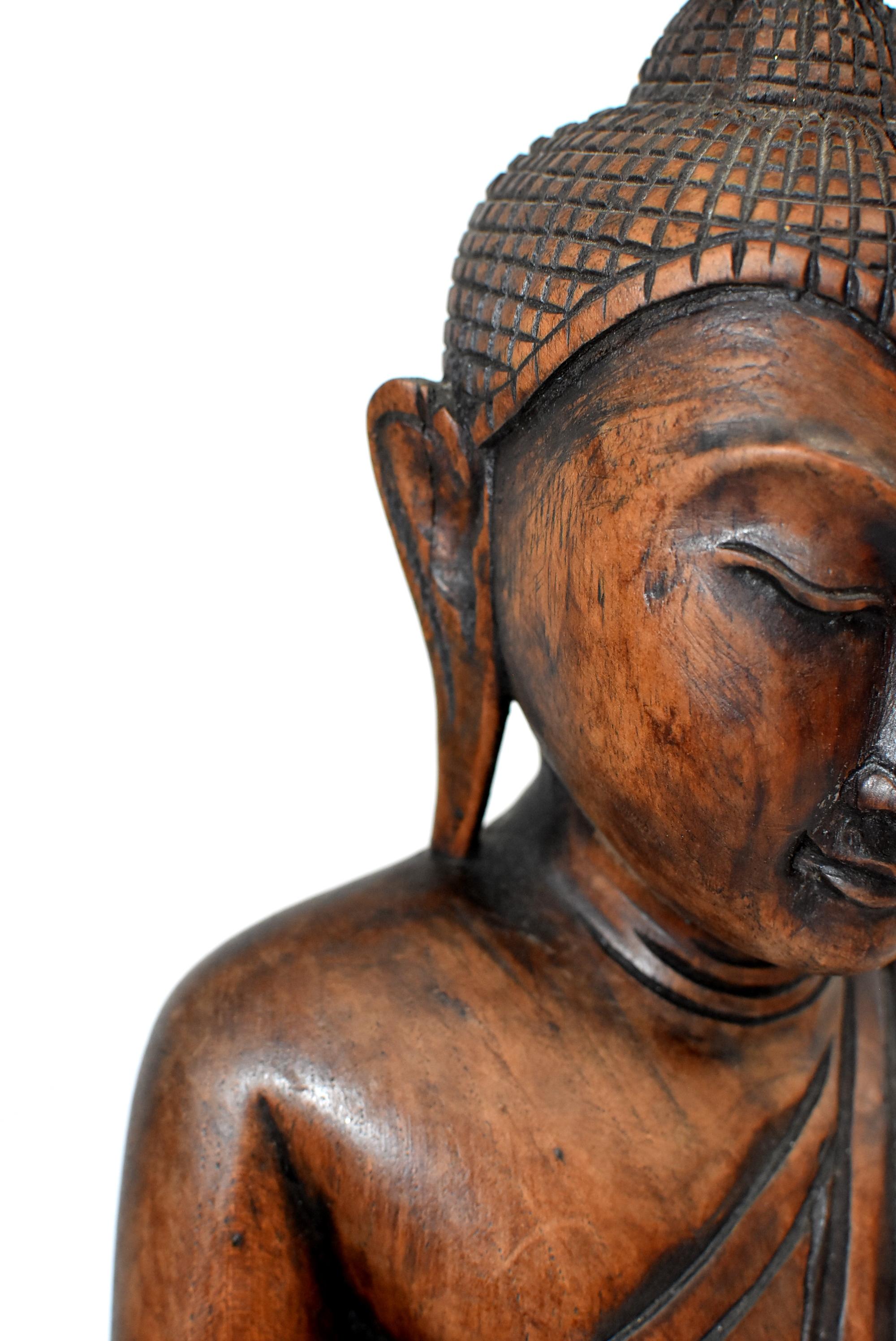 Wooden Burmese Buddha, Hand Carved, Large 11