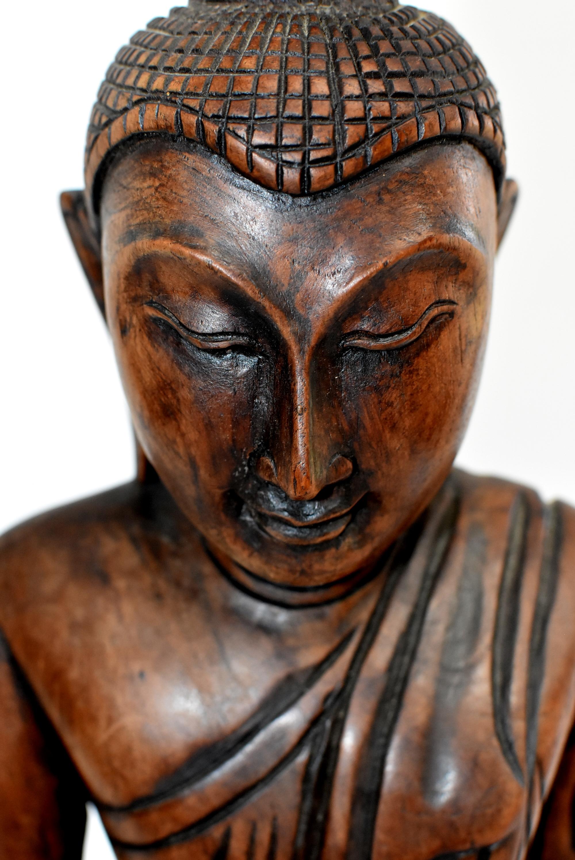 Wooden Burmese Buddha, Hand Carved, Large 13