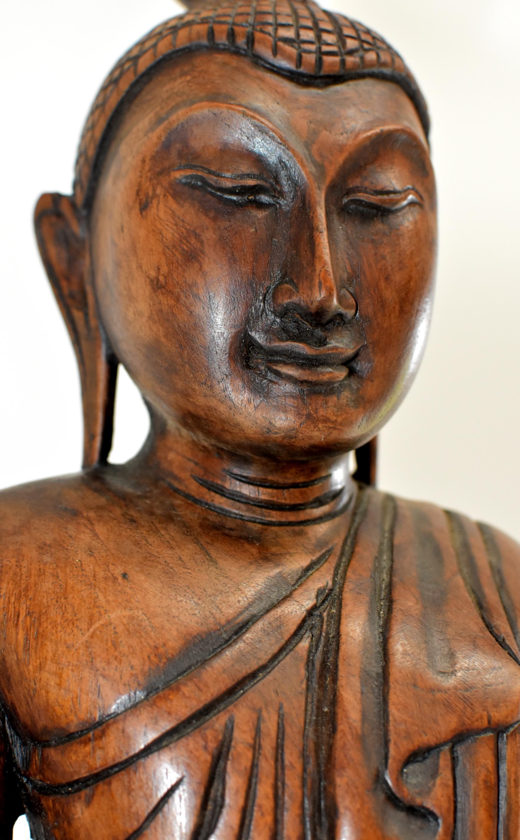 Wooden Burmese Buddha, Hand Carved, Large 14