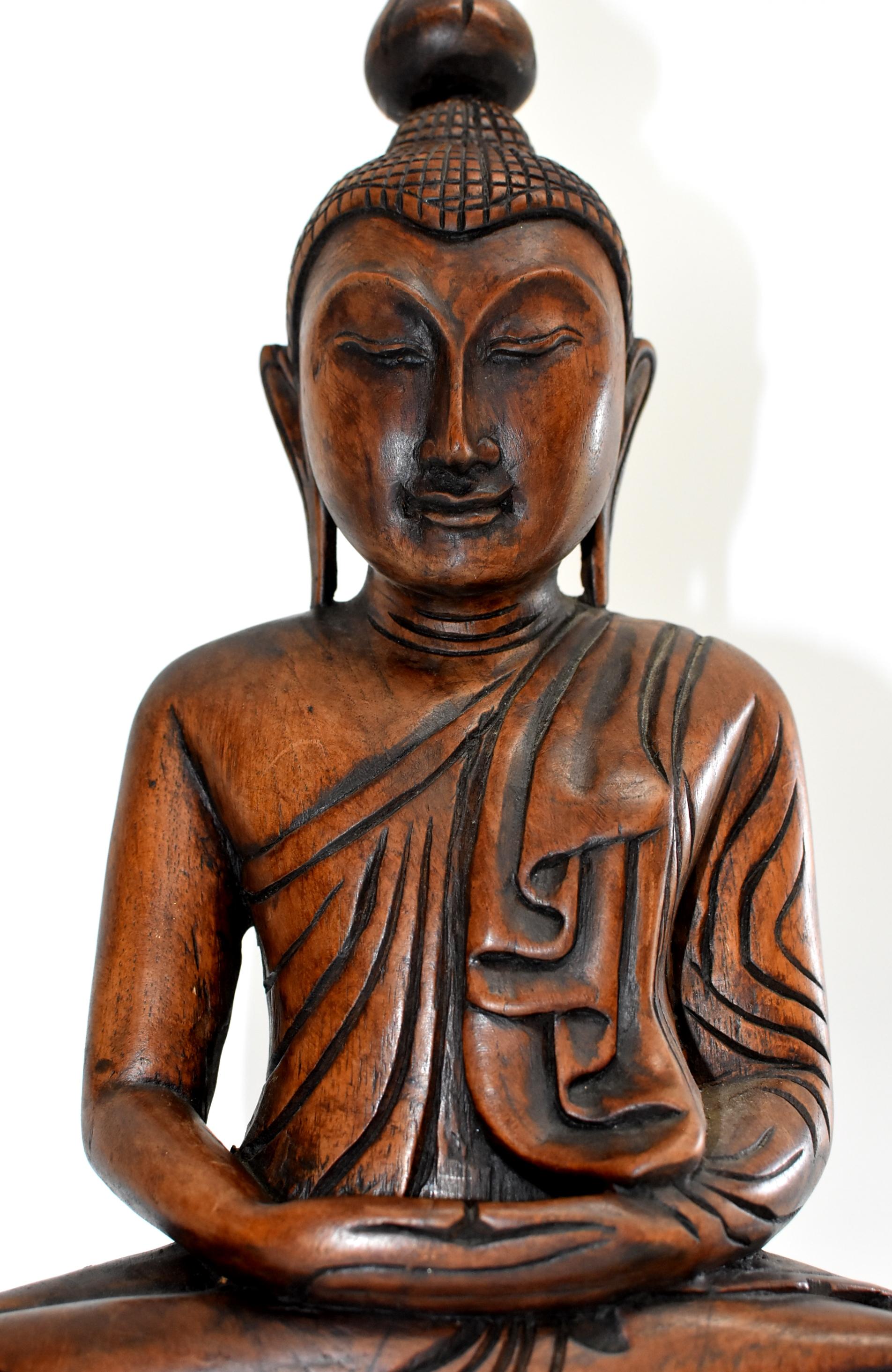 Wooden Burmese Buddha, Hand Carved, Large 15
