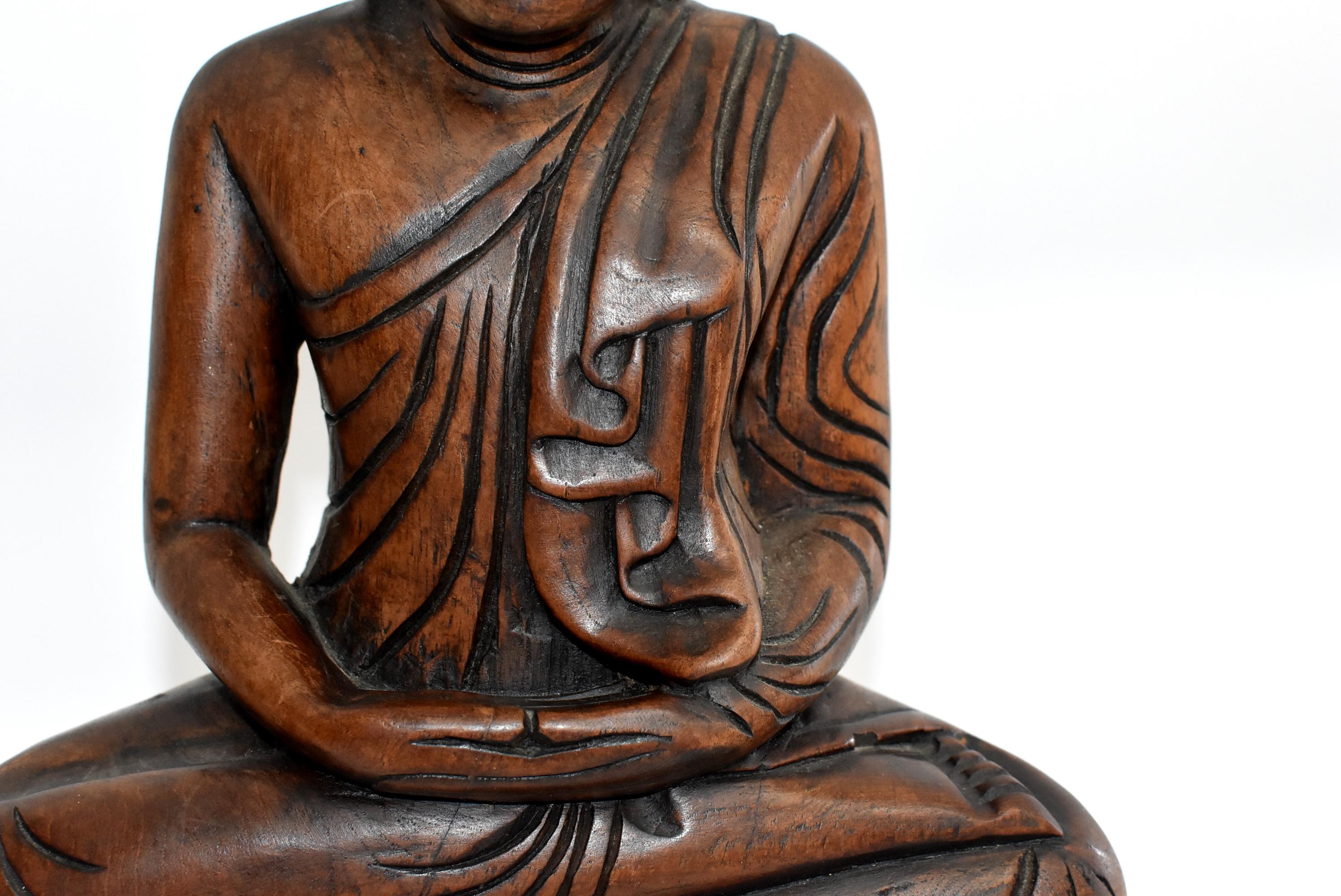 Hand-Carved Wooden Burmese Buddha, Hand Carved, Large