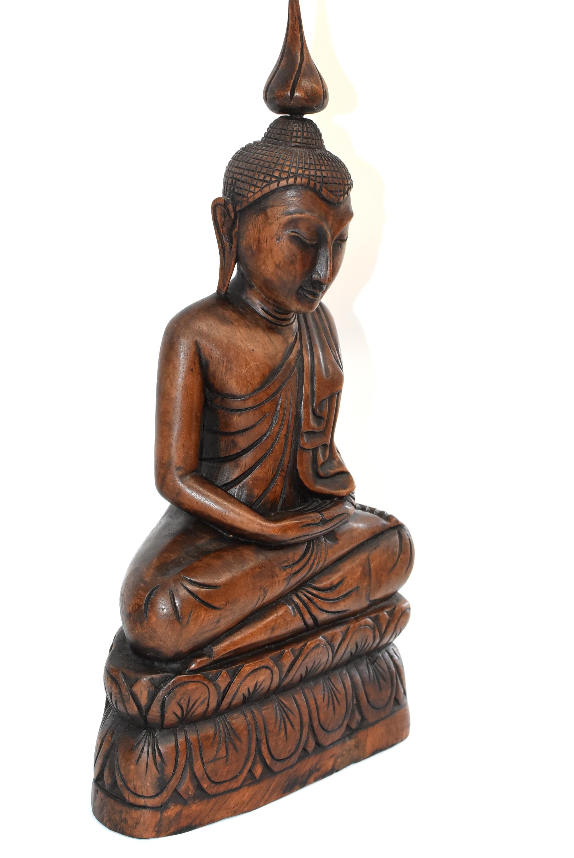 20th Century Wooden Burmese Buddha, Hand Carved, Large