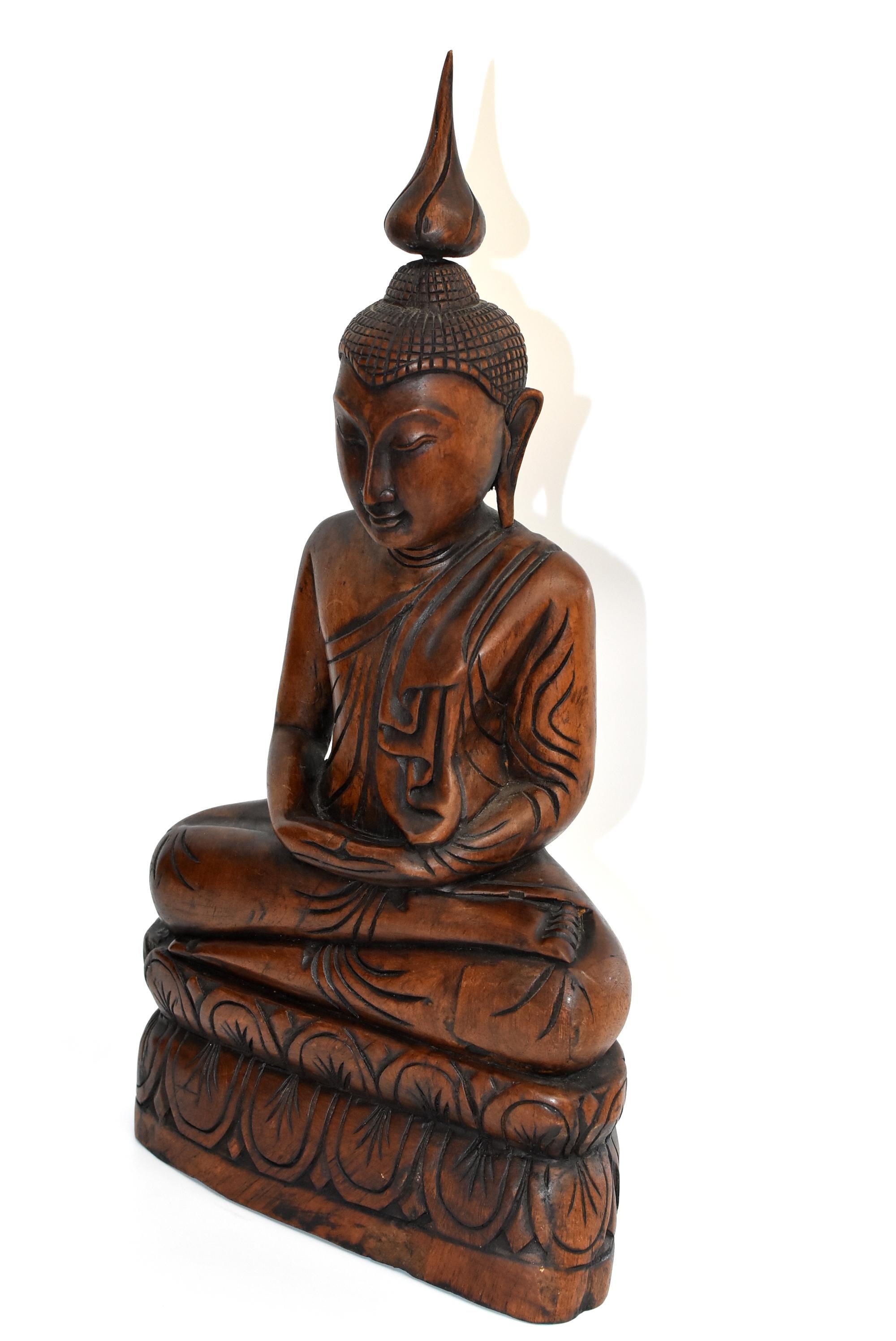 Wooden Burmese Buddha, Hand Carved, Large 1