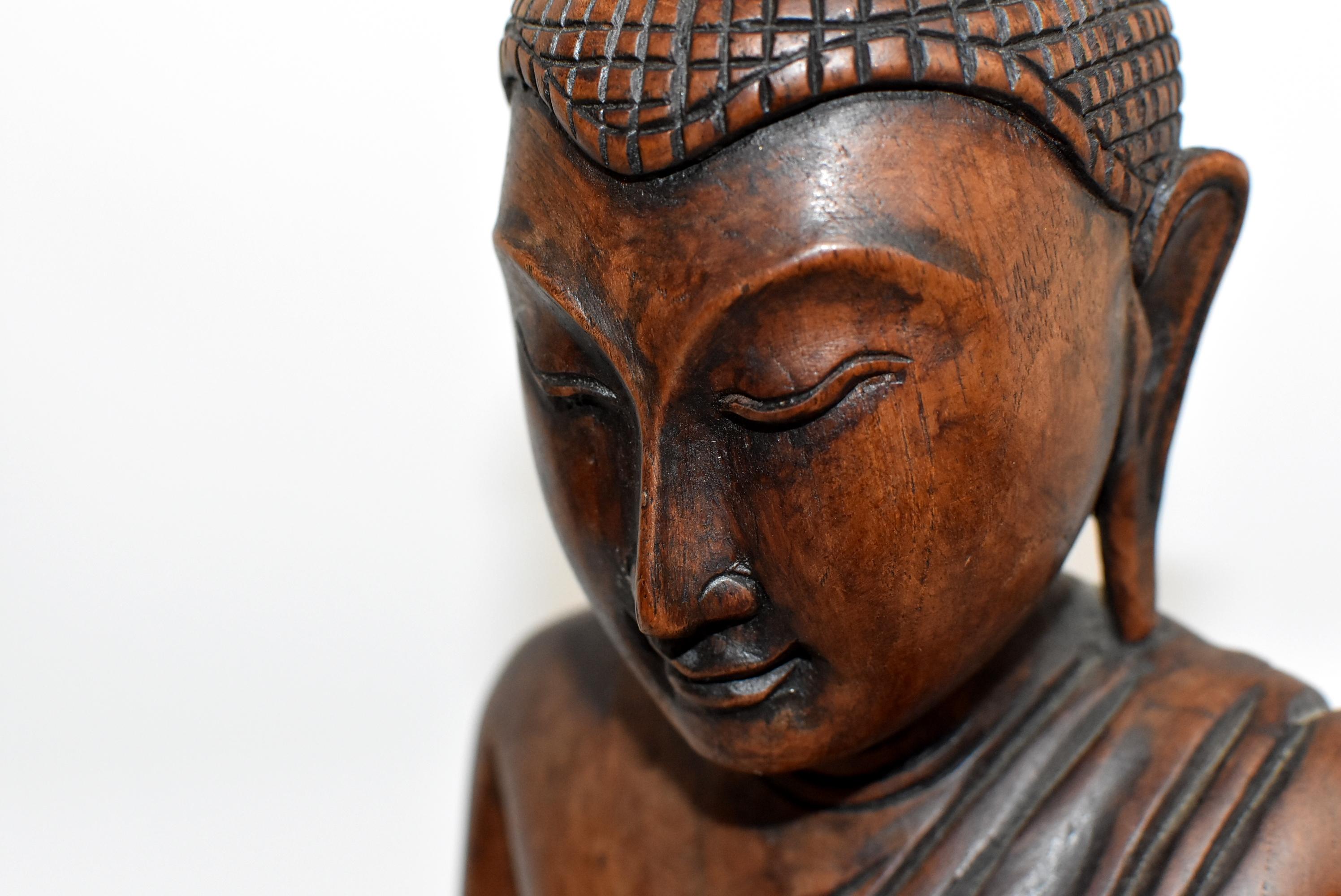 Wooden Burmese Buddha, Hand Carved, Large 2