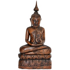 Wooden Burmese Buddha, Hand Carved, Large