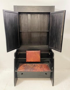 Wooden Cabinet with Leather Bench by Toroczkai Wigand, Hungary, 1920s