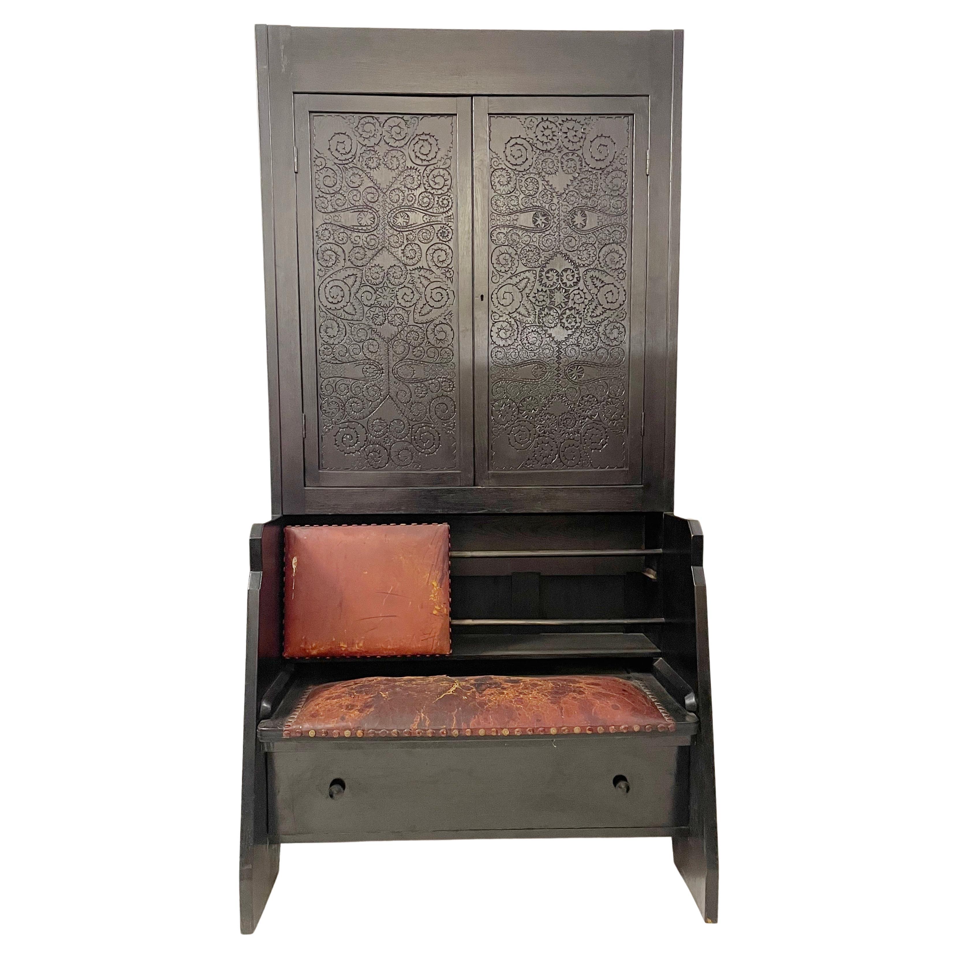 Wooden Cabinet with Leather Bench by Toroczkai Wigand, Hungary, 1920s
