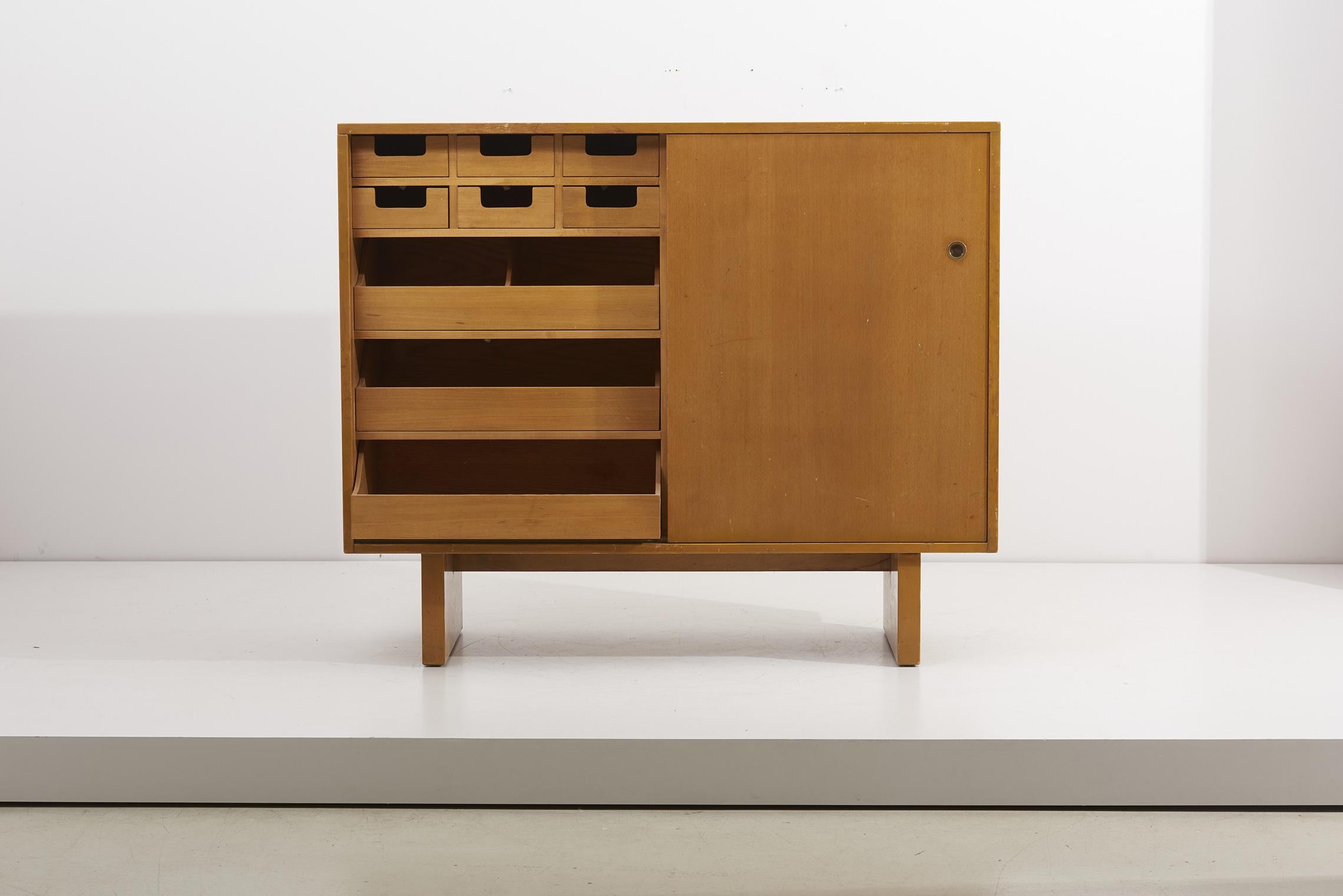 Brass Wooden Cabinet with Many Drawers by James Wylie for Widdicomb, US, 1950s