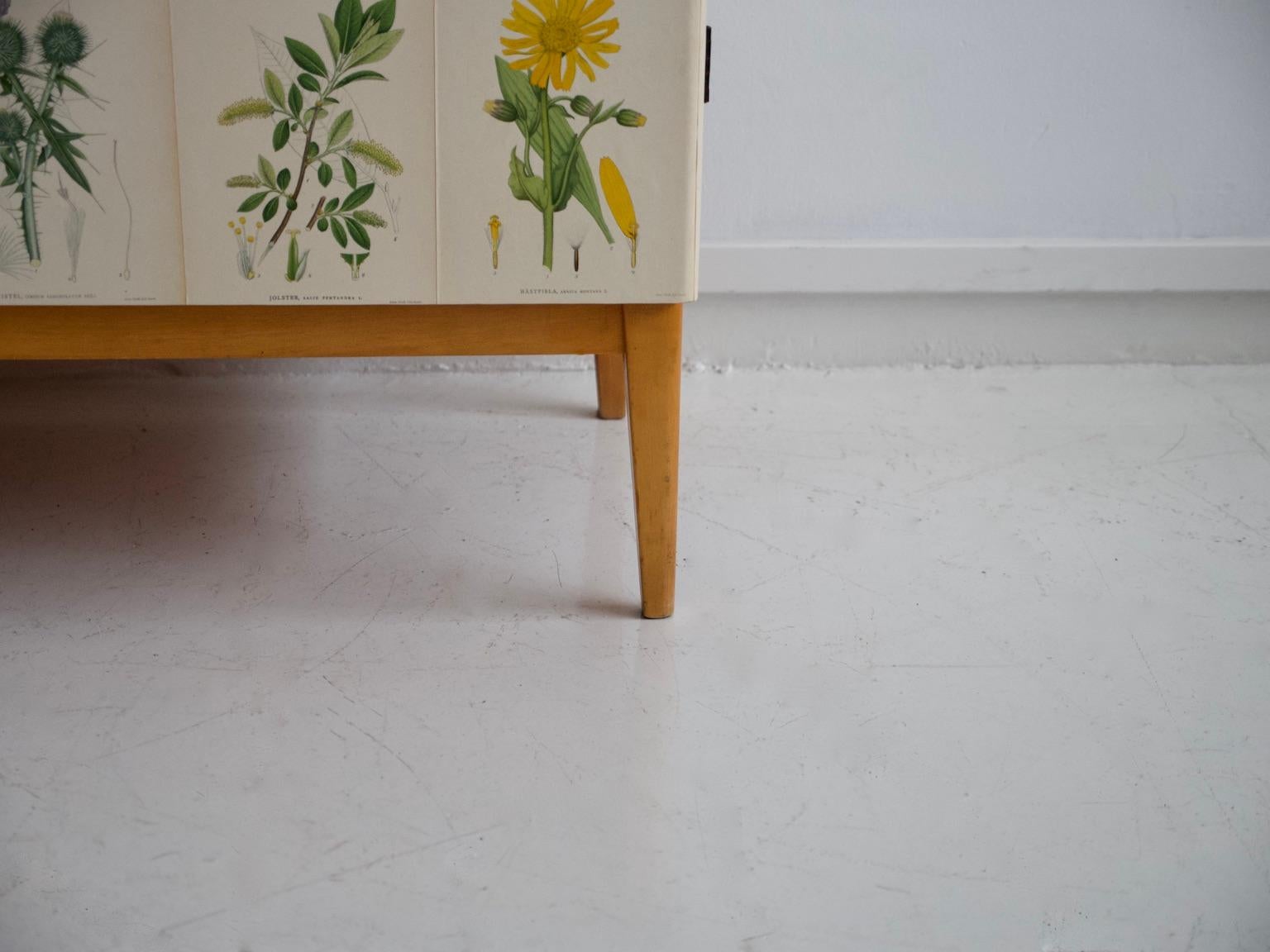 Wooden Cabinet with Nordens Flora Illustrations 1