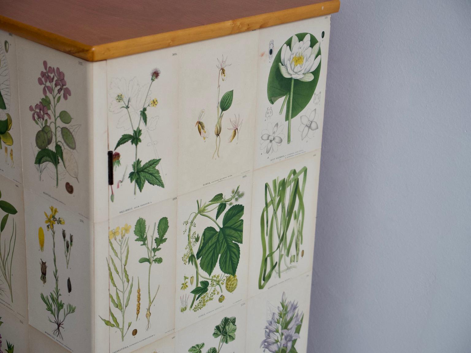 Wooden Cabinet with Nordens Flora Illustrations 4