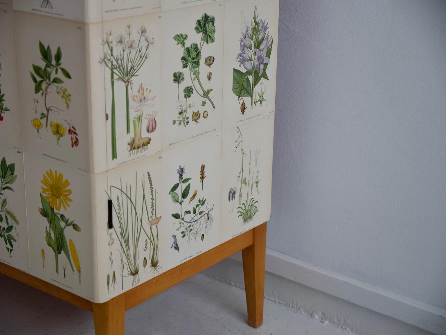 Wooden Cabinet with Nordens Flora Illustrations 5