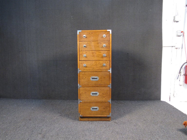 Wooden Campaign Dresser w/ Metal Inlay Handles For Sale at 1stDibs