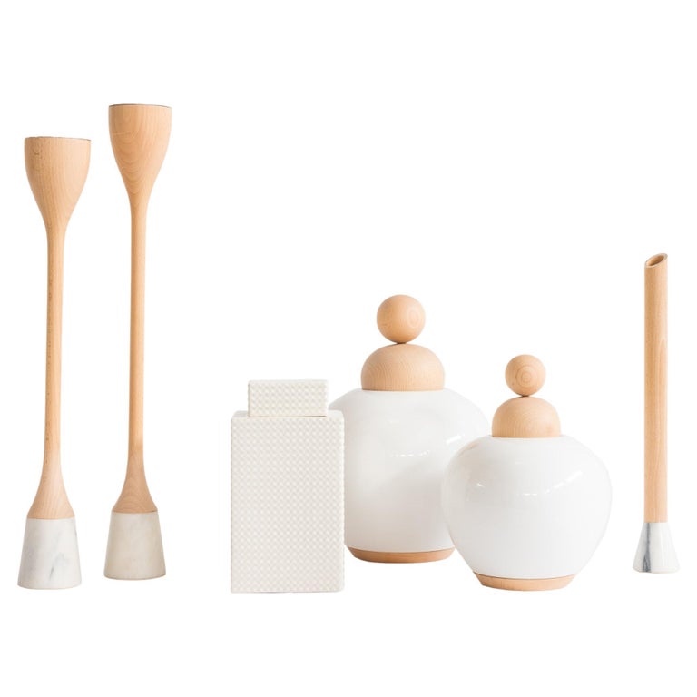 Sey/6 Candle Holders and Ceramic Pots, Handmade in Portugal by