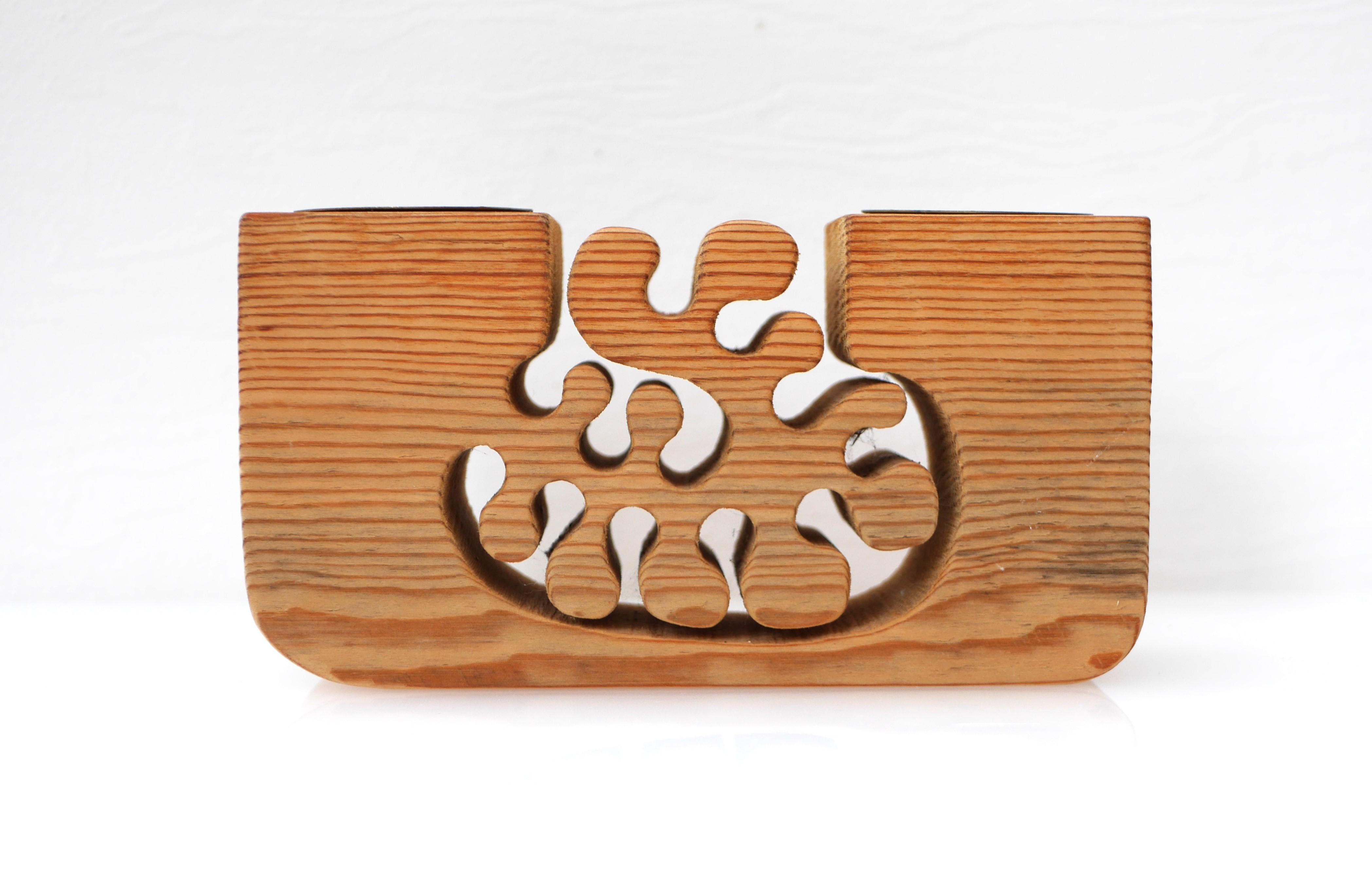 Mid-Century Modern Wooden Candleholder by Gunnar Kanevad, Sweden with a fantastic oranic shape