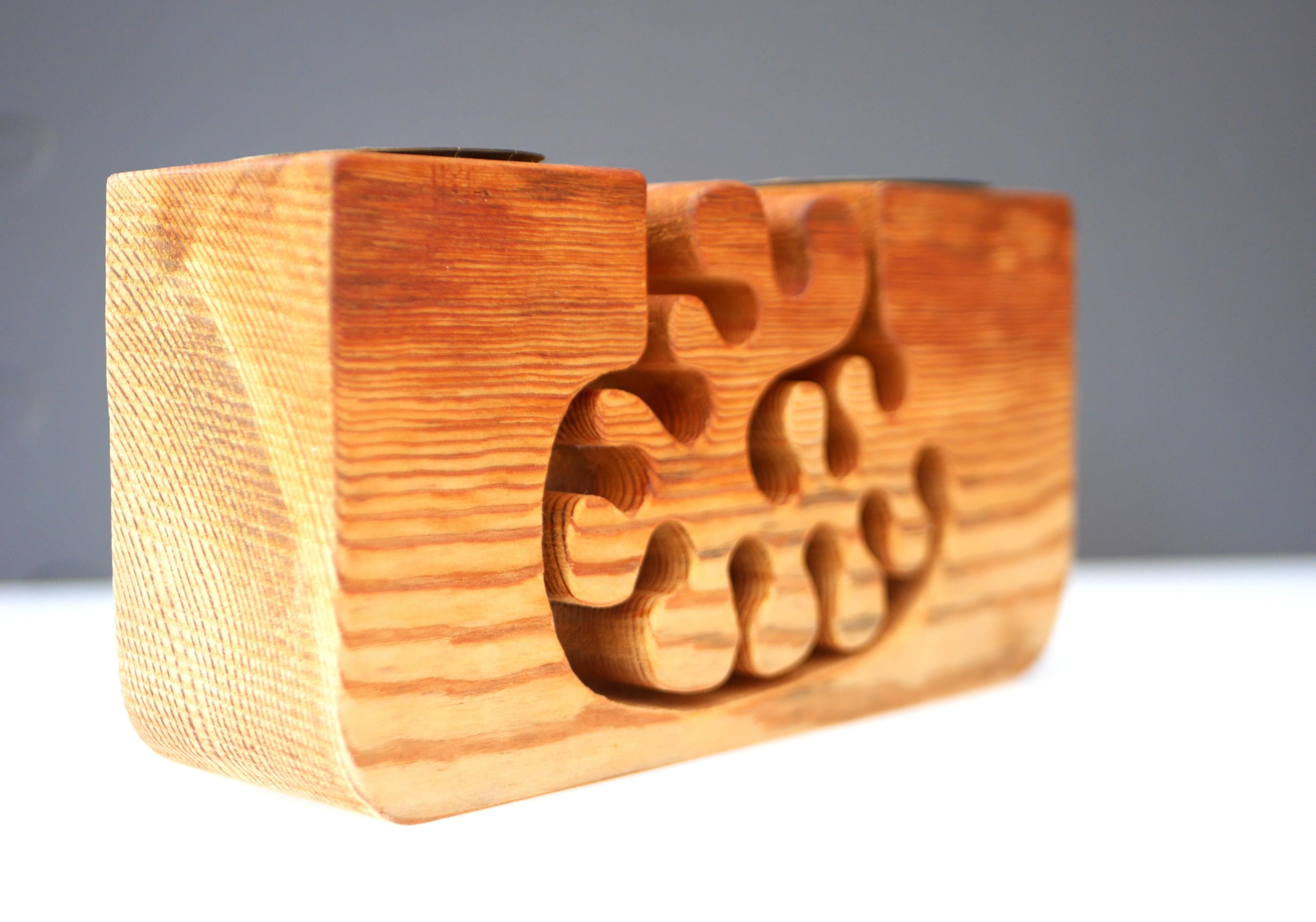 Hand-Carved Wooden Candleholder by Gunnar Kanevad, Sweden with a fantastic oranic shape