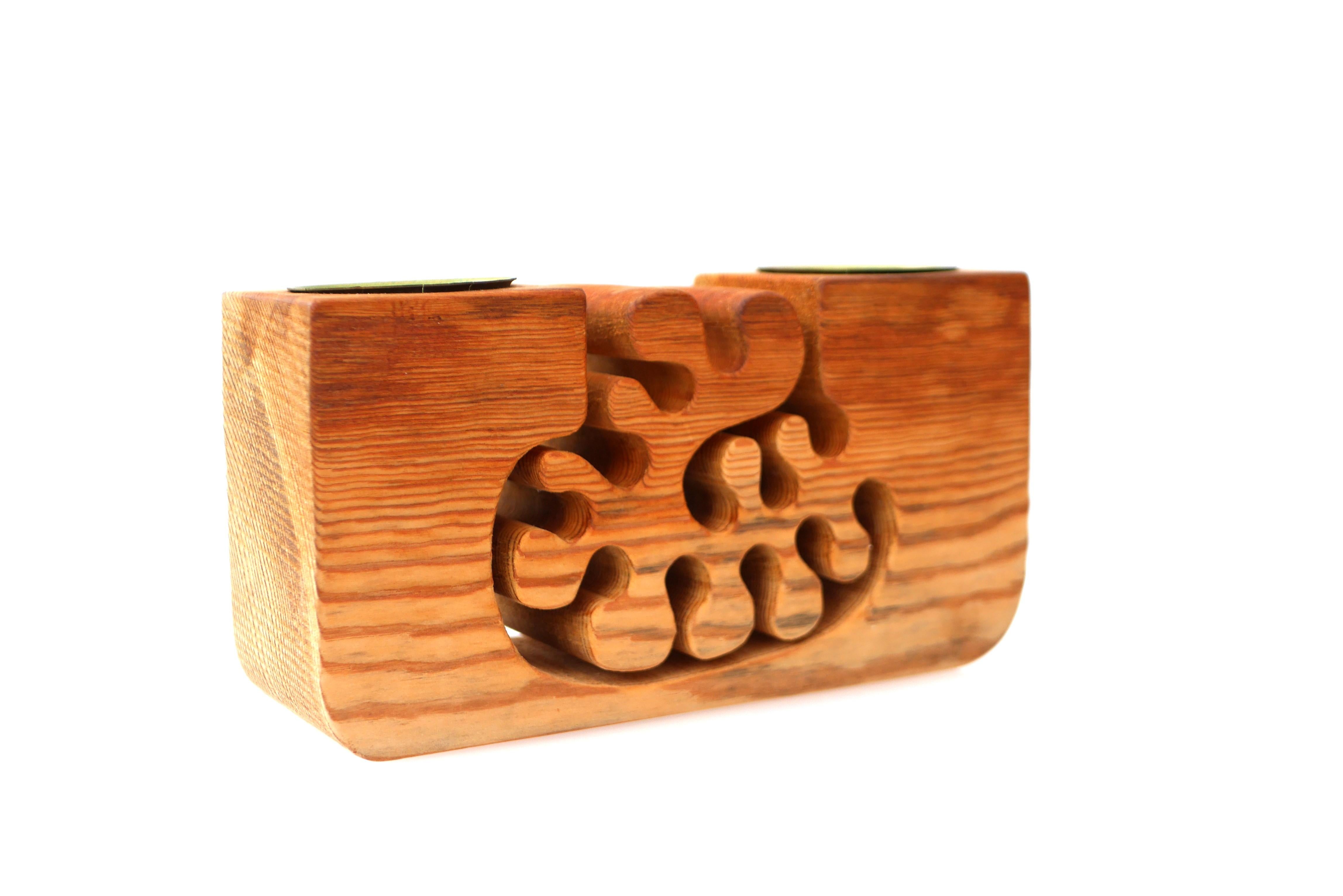Mid-20th Century Wooden Candleholder by Gunnar Kanevad, Sweden with a fantastic oranic shape