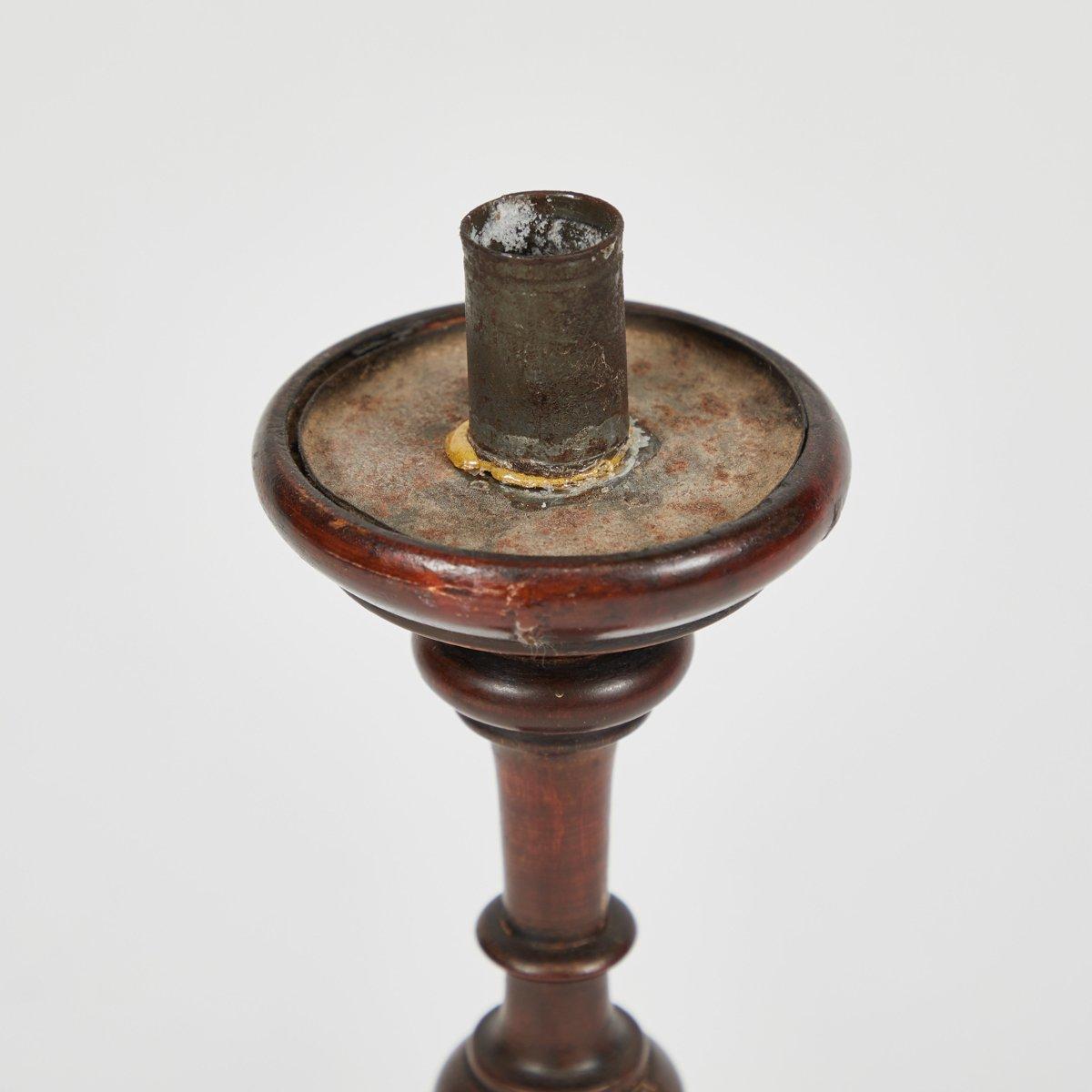 French Wooden Candlestick in Walnut For Sale