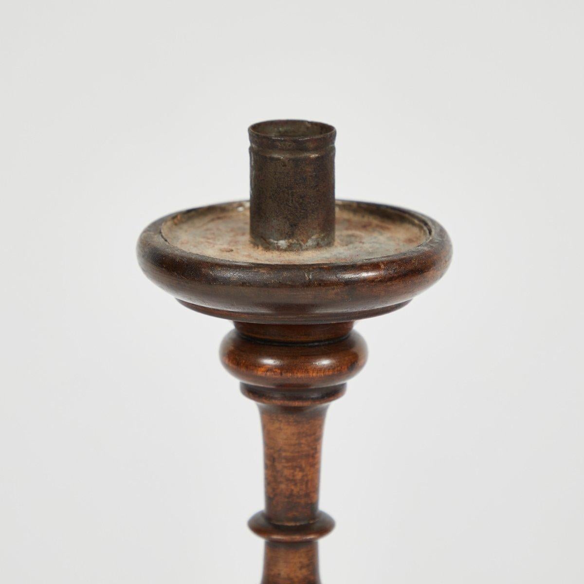 Wooden Candlestick in Walnut For Sale 1