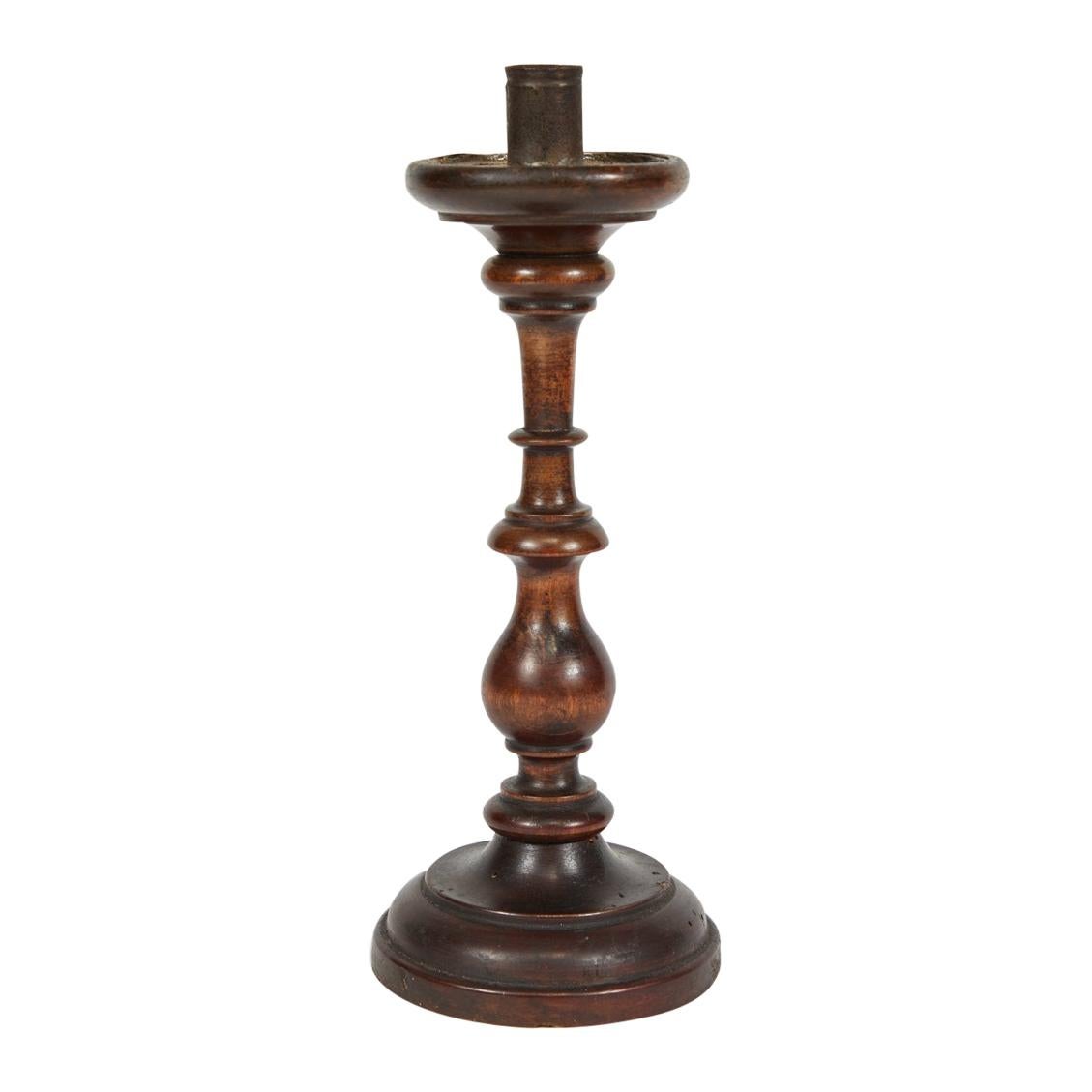 Wooden Candlestick in Walnut For Sale
