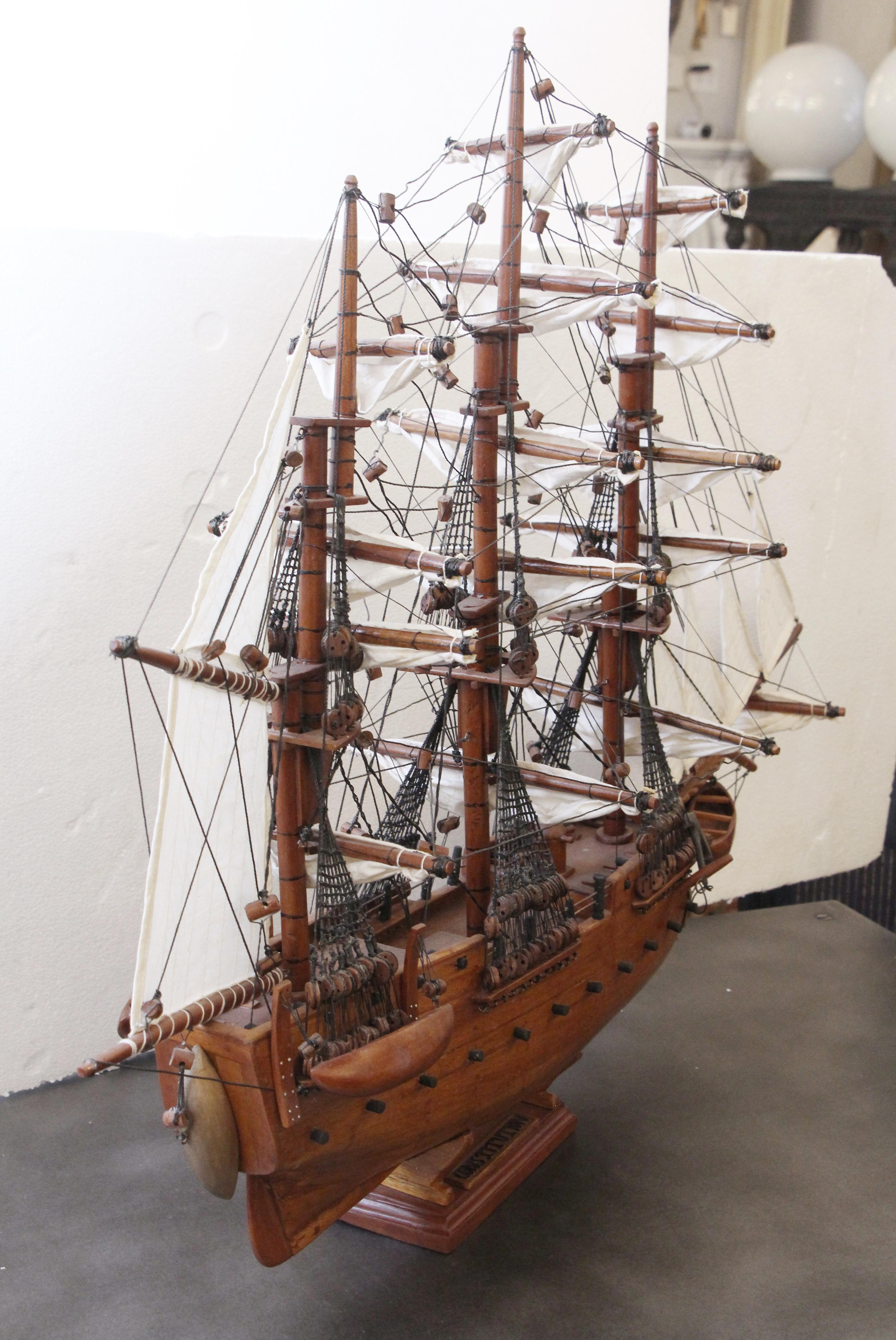 Wooden & Canvas Handmade Model Ship, Stamped Constitution 5