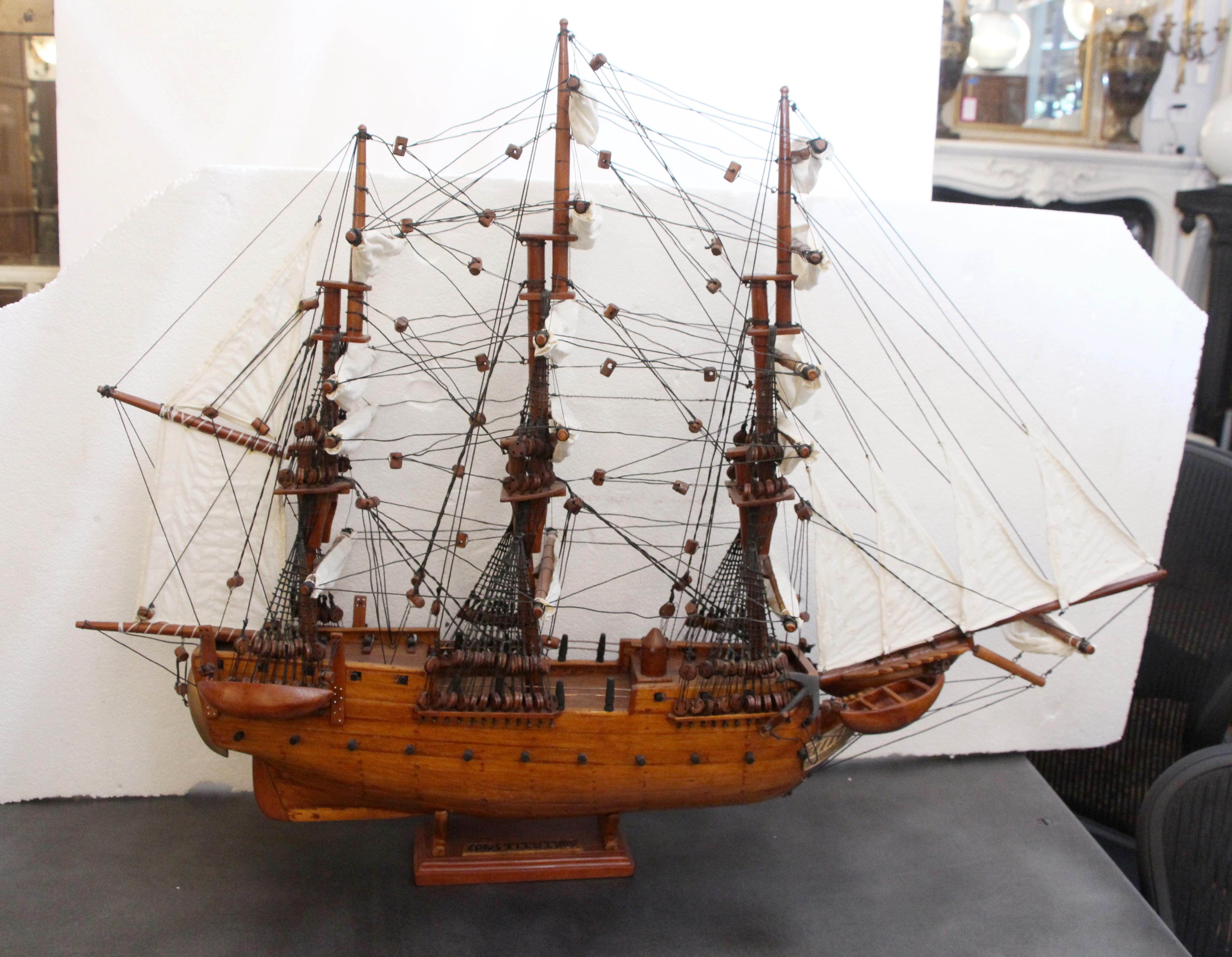 Wooden & Canvas Handmade Model Ship, Stamped Constitution 1