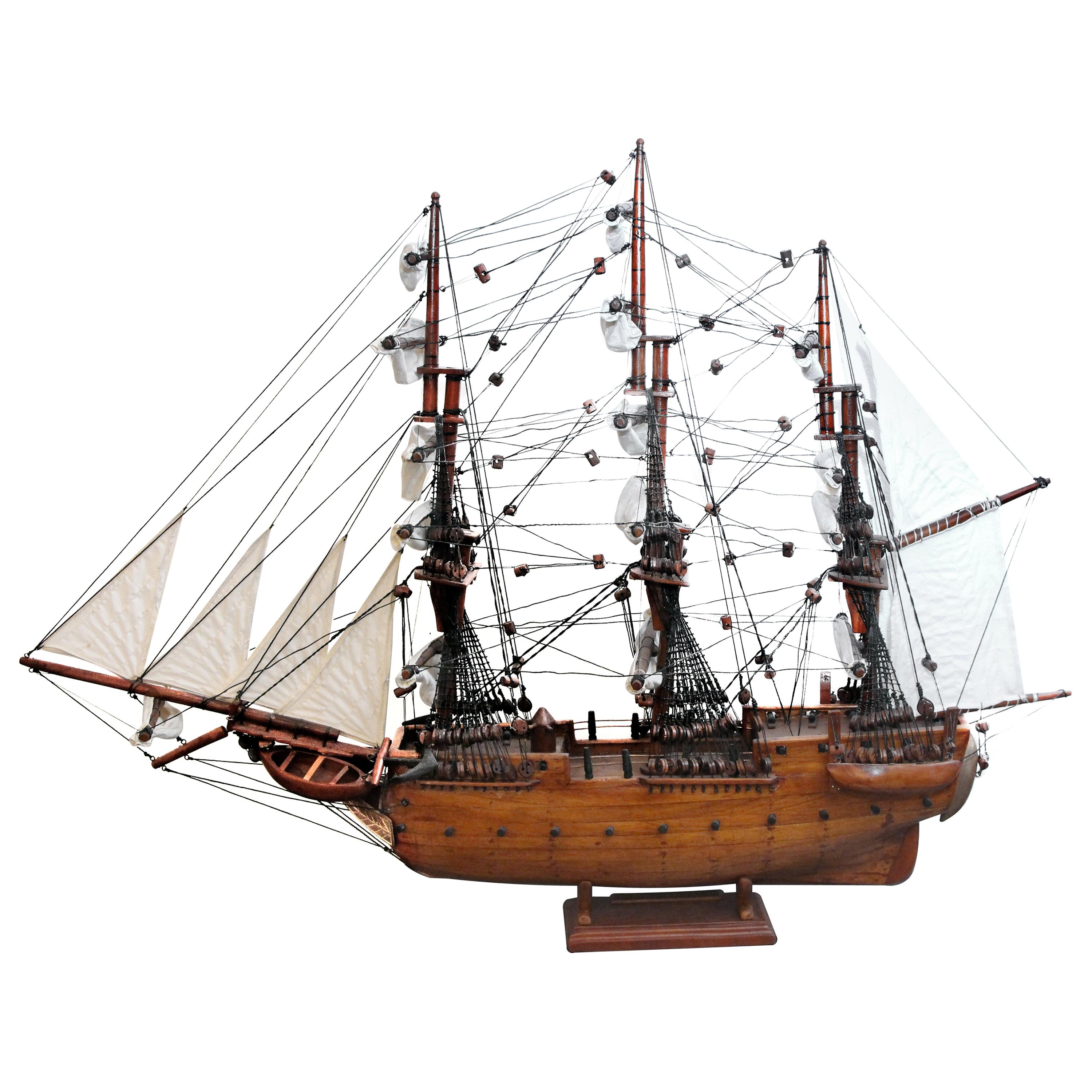 Wooden & Canvas Handmade Model Ship, Stamped Constitution