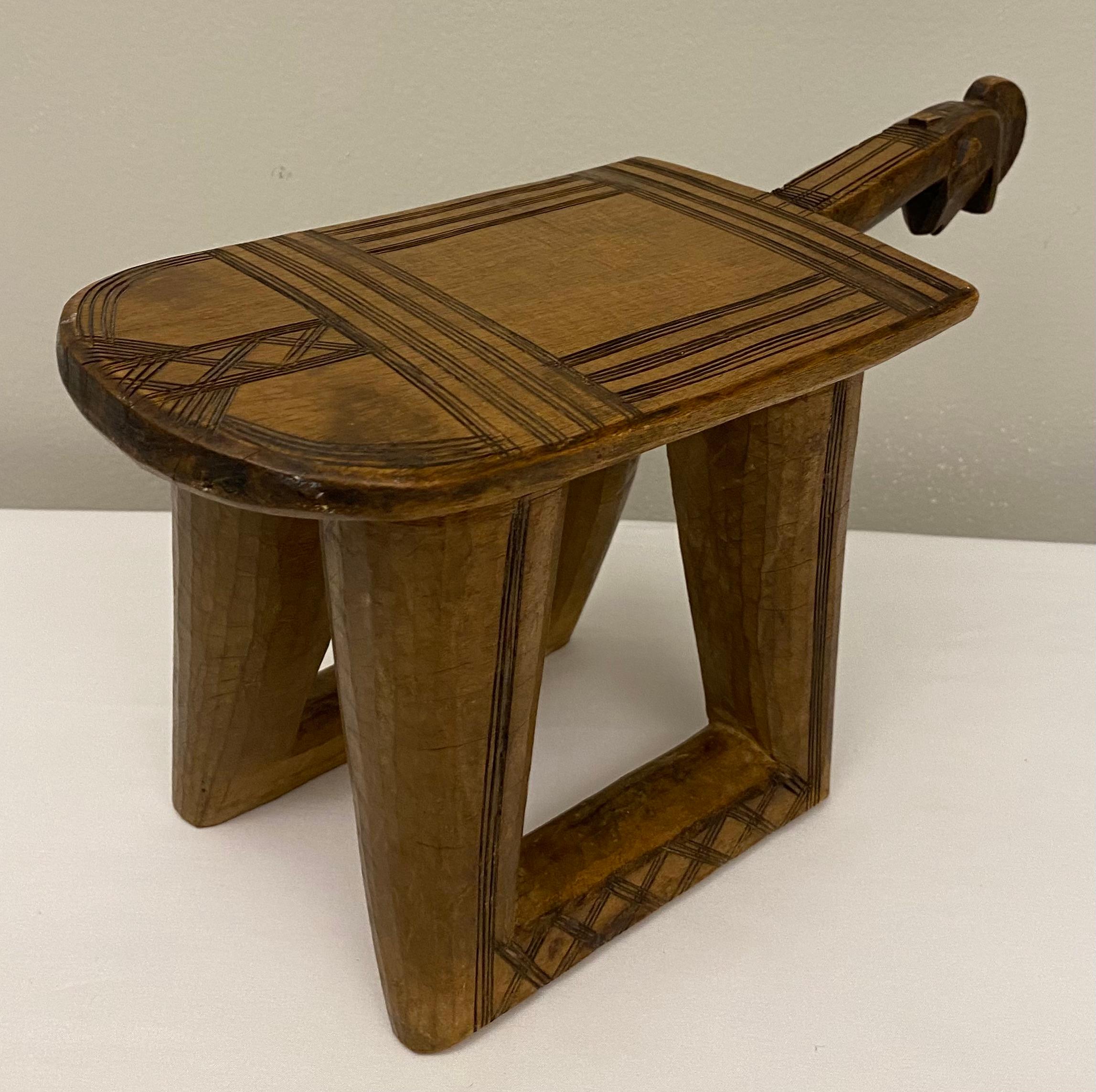 Central African Mid-Century Wooden Carved African Stool For Sale