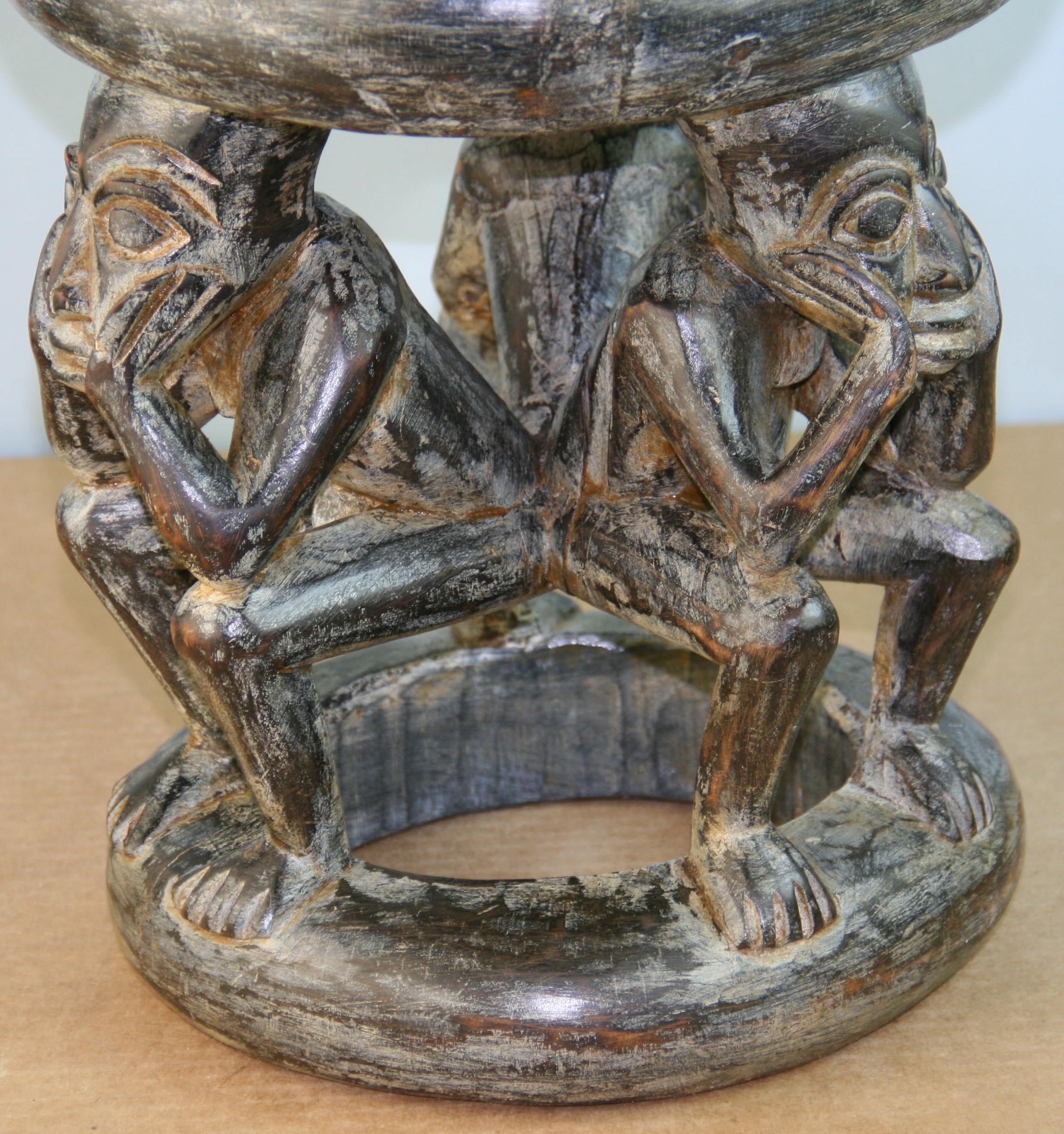 African Wooden Carved Stool Figural Group For Sale 7