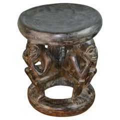 African Wooden Carved Akan Stool Figural Group