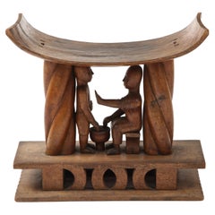 Wooden Carved Akan Stool Figural Group