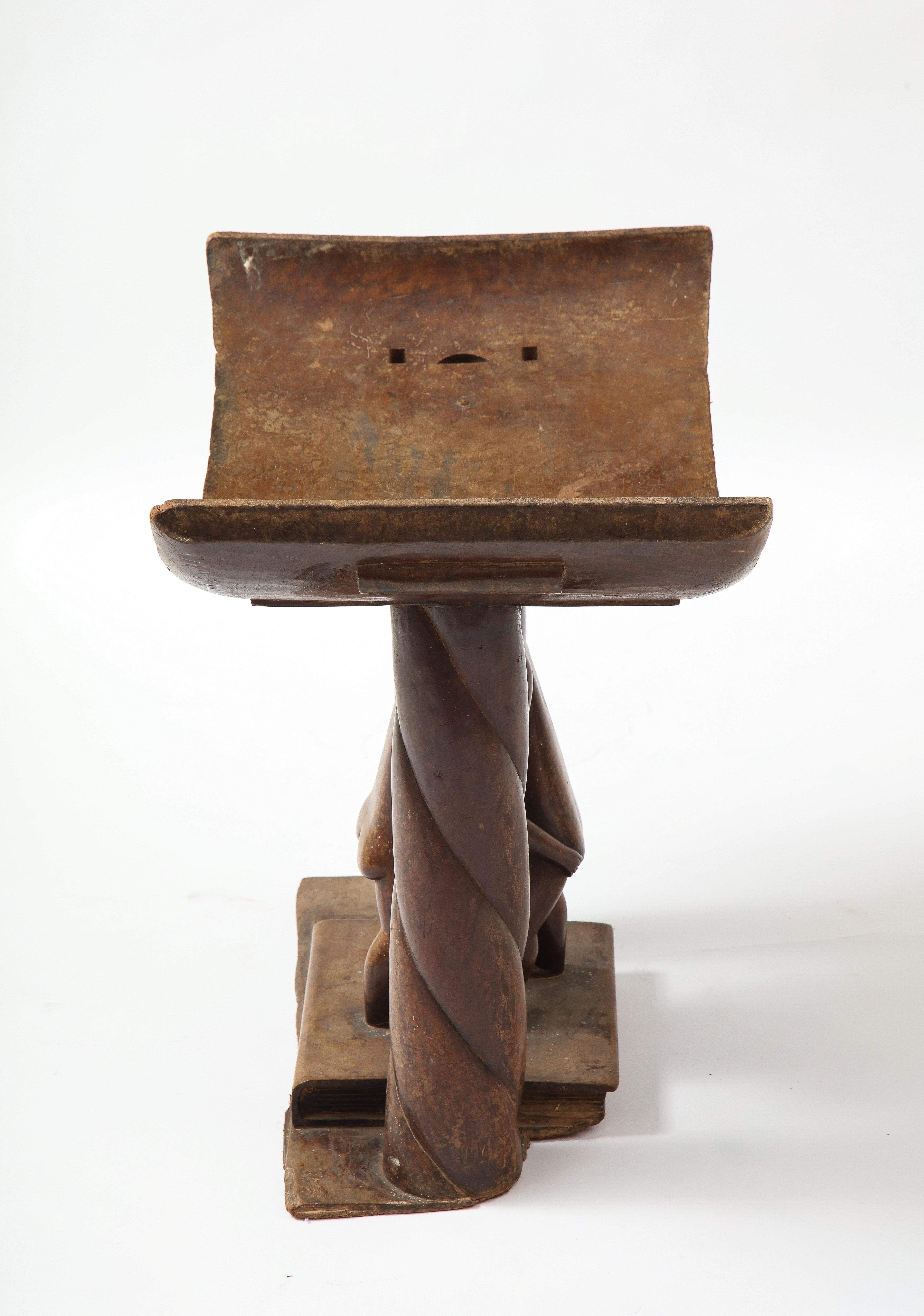 20th Century Wooden Carved Akan Stool with Wrestlers For Sale