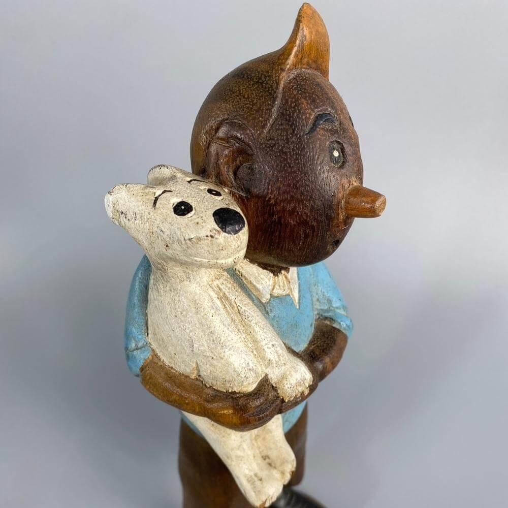 20th Century Wooden Carved and Painted Tintin and Milou Figure