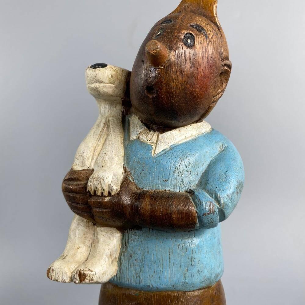 Wooden Carved and Painted Tintin and Milou Figure 2