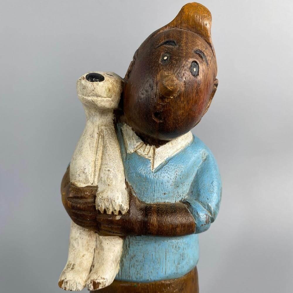 Tintin and Milou (Snowy) Charming and somewhat naive, but well-made antique carved and hand painted wooden figure, vintage toy. Made around 1930-50 by an unknown manufacturer. Very good vintage condition with minimal wear consistent with its age and