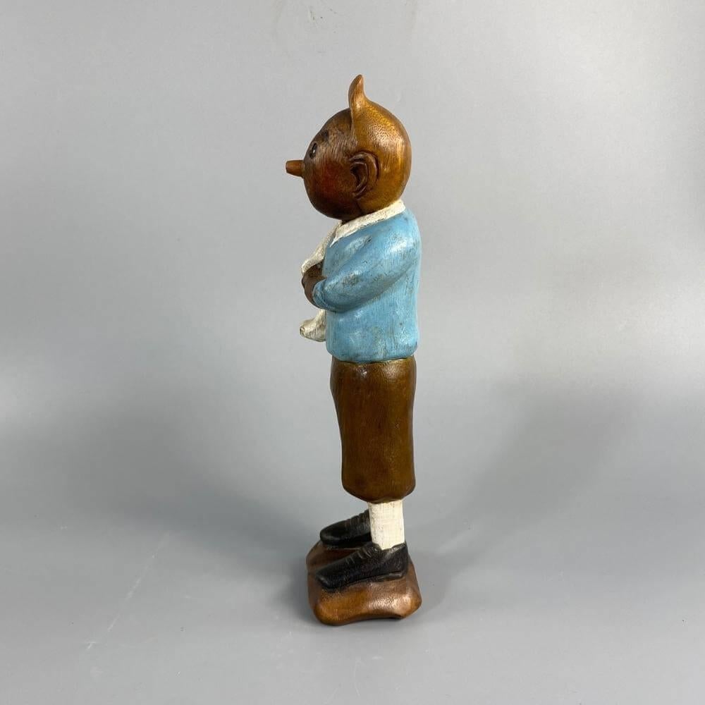 Mid-Century Modern Wooden Carved and Painted Tintin and Milou Figure