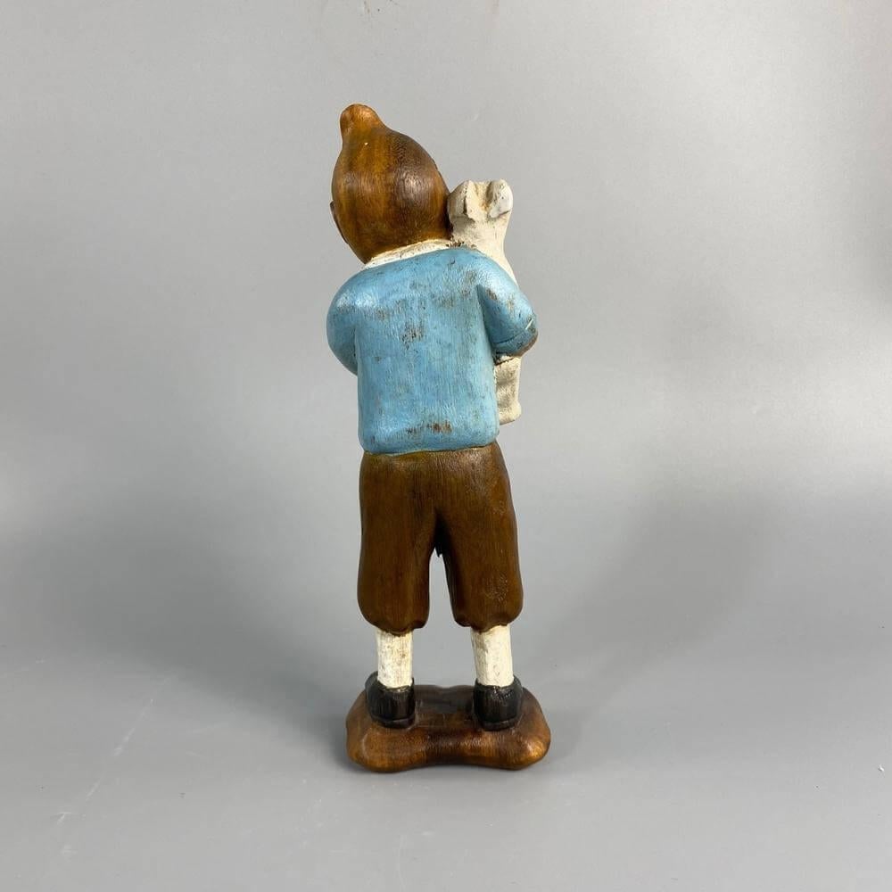 European Wooden Carved and Painted Tintin and Milou Figure