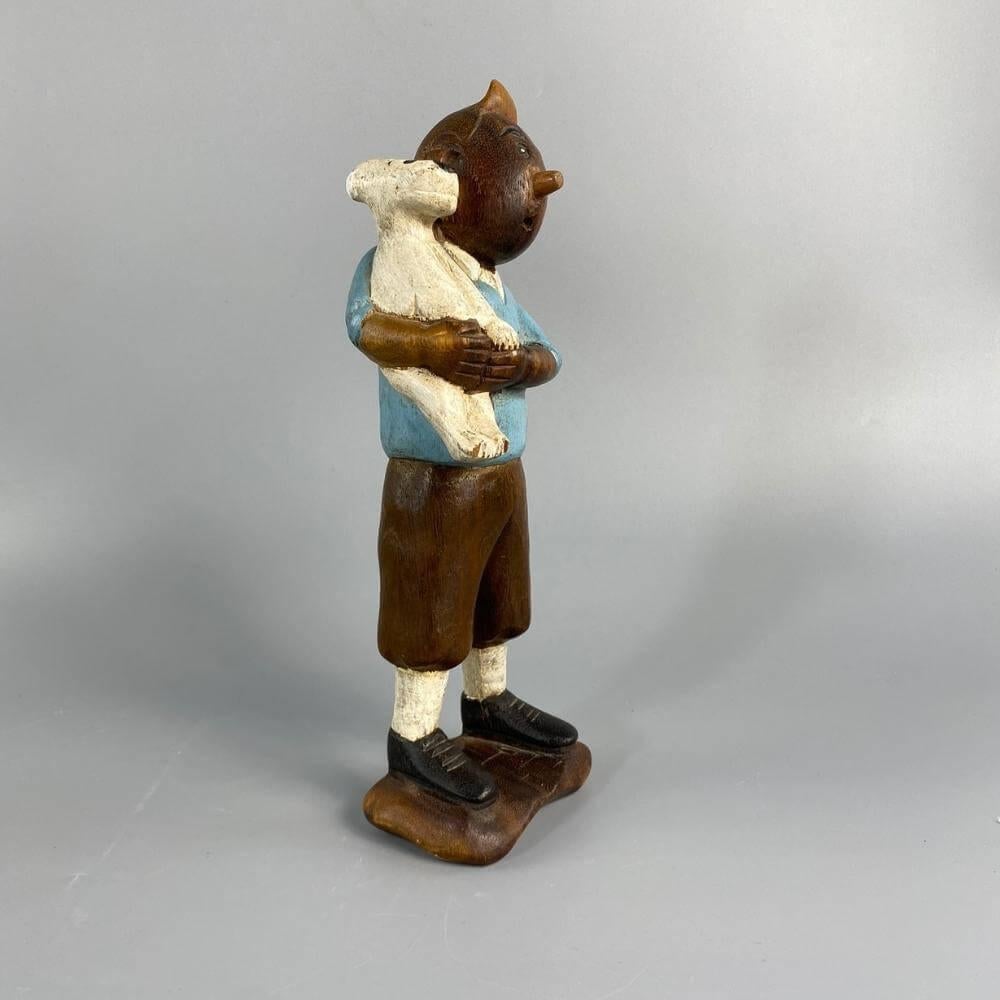 Hand-Painted Wooden Carved and Painted Tintin and Milou Figure