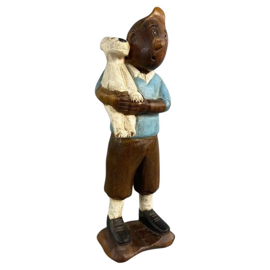 Wooden Carved and Painted Tintin and Milou Figure