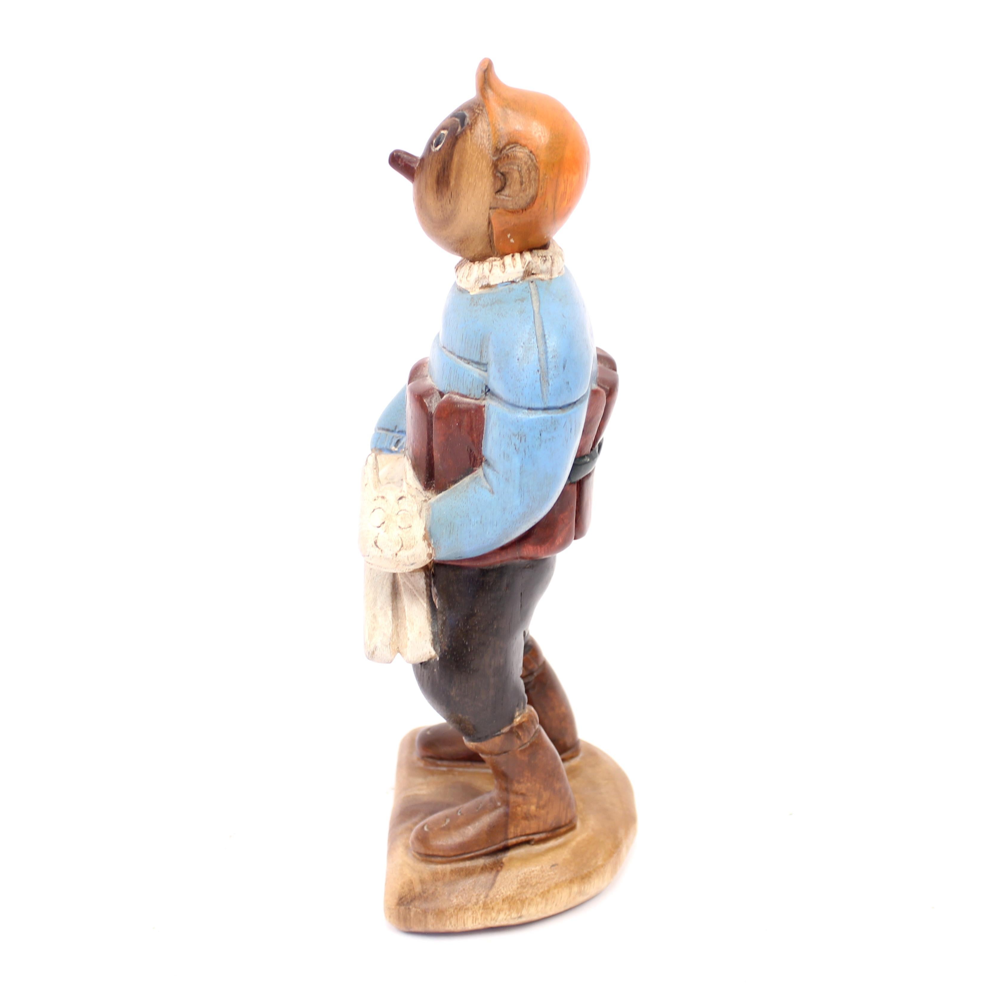 Mid-Century Modern Wooden Carved and Painted Tintin and Milou Figure, Late 20th Century