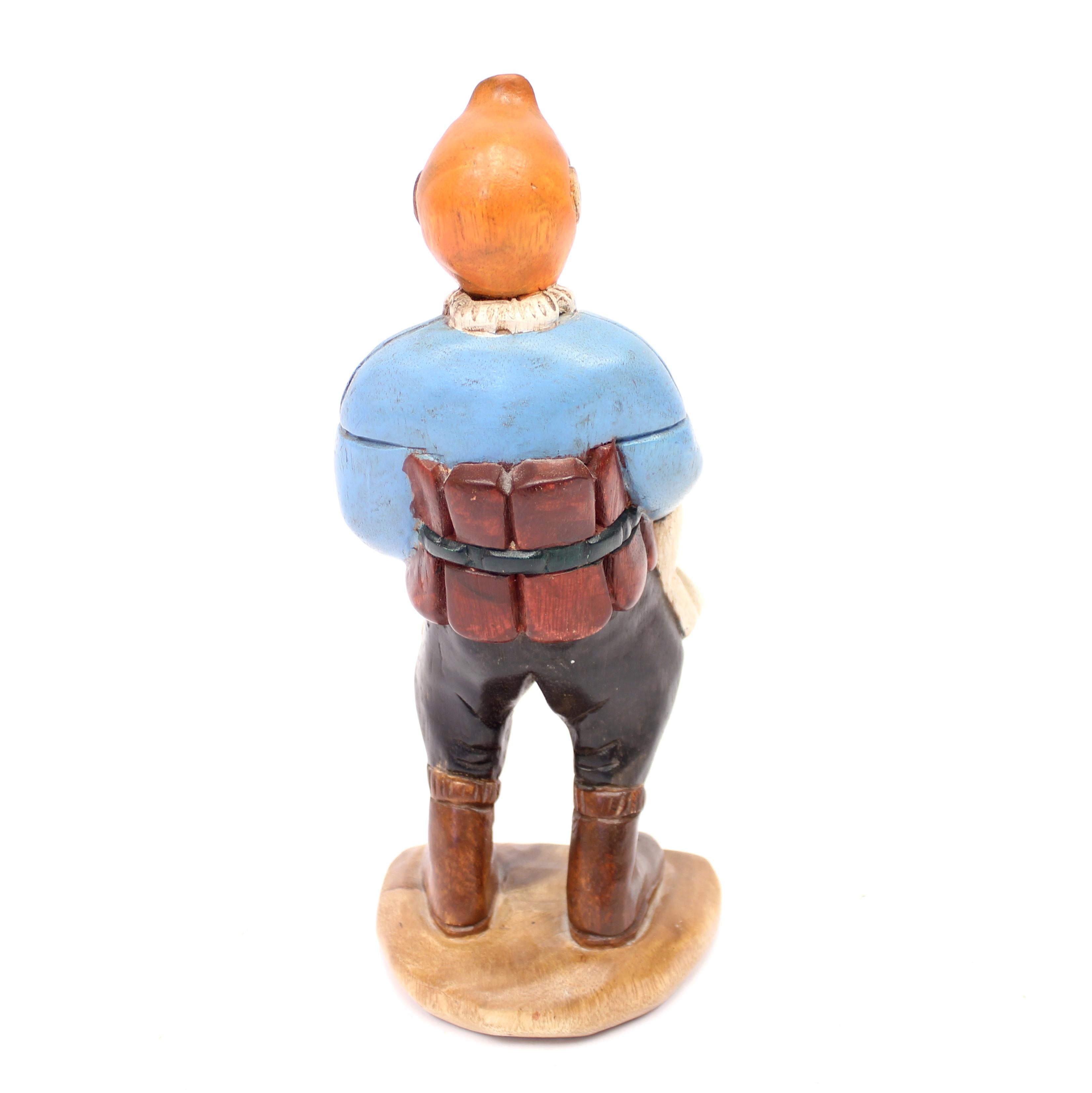 Wooden Carved and Painted Tintin and Milou Figure, Late 20th Century 1
