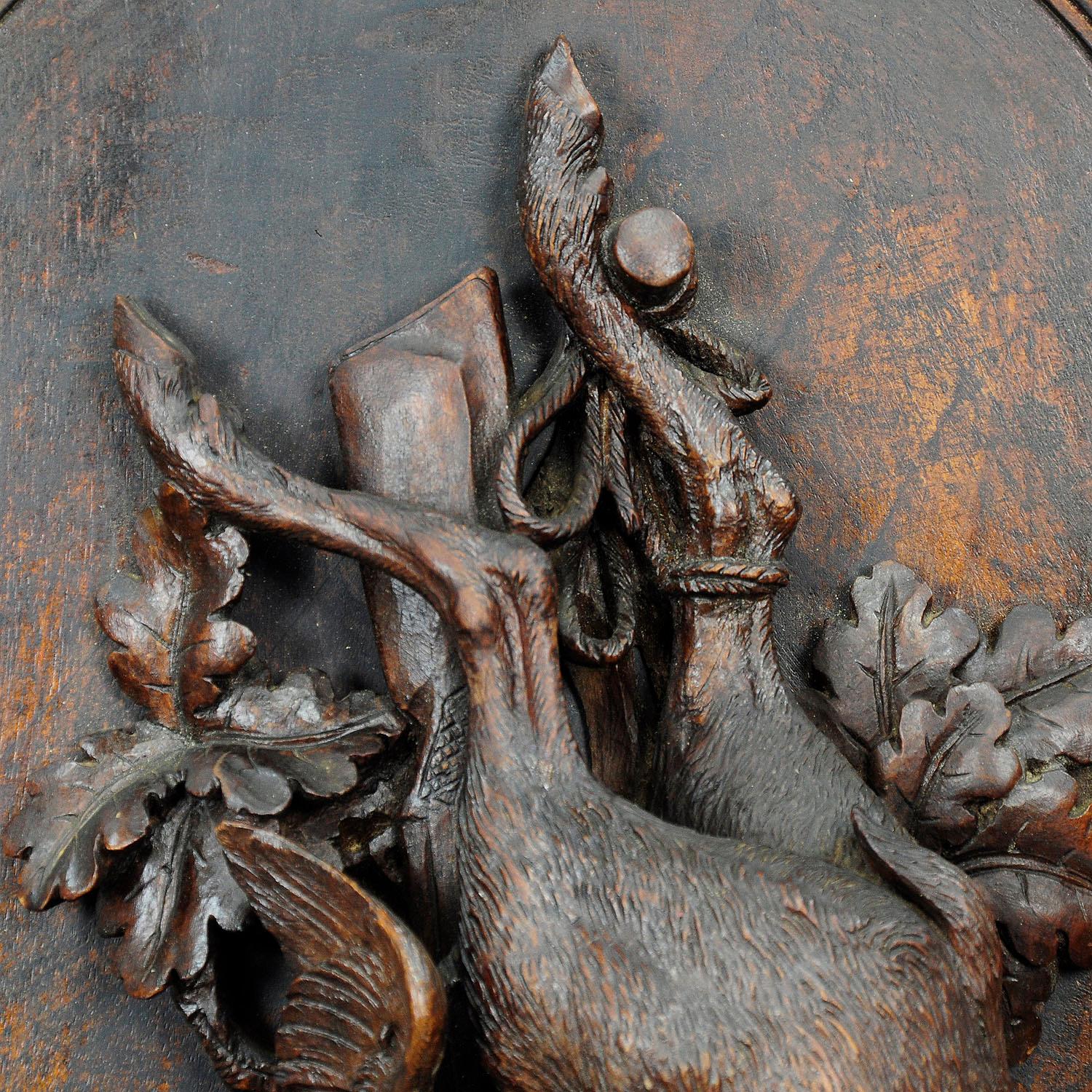 German Wooden Carved Black Forest Game Plaque with Stag, Duck and Partridge