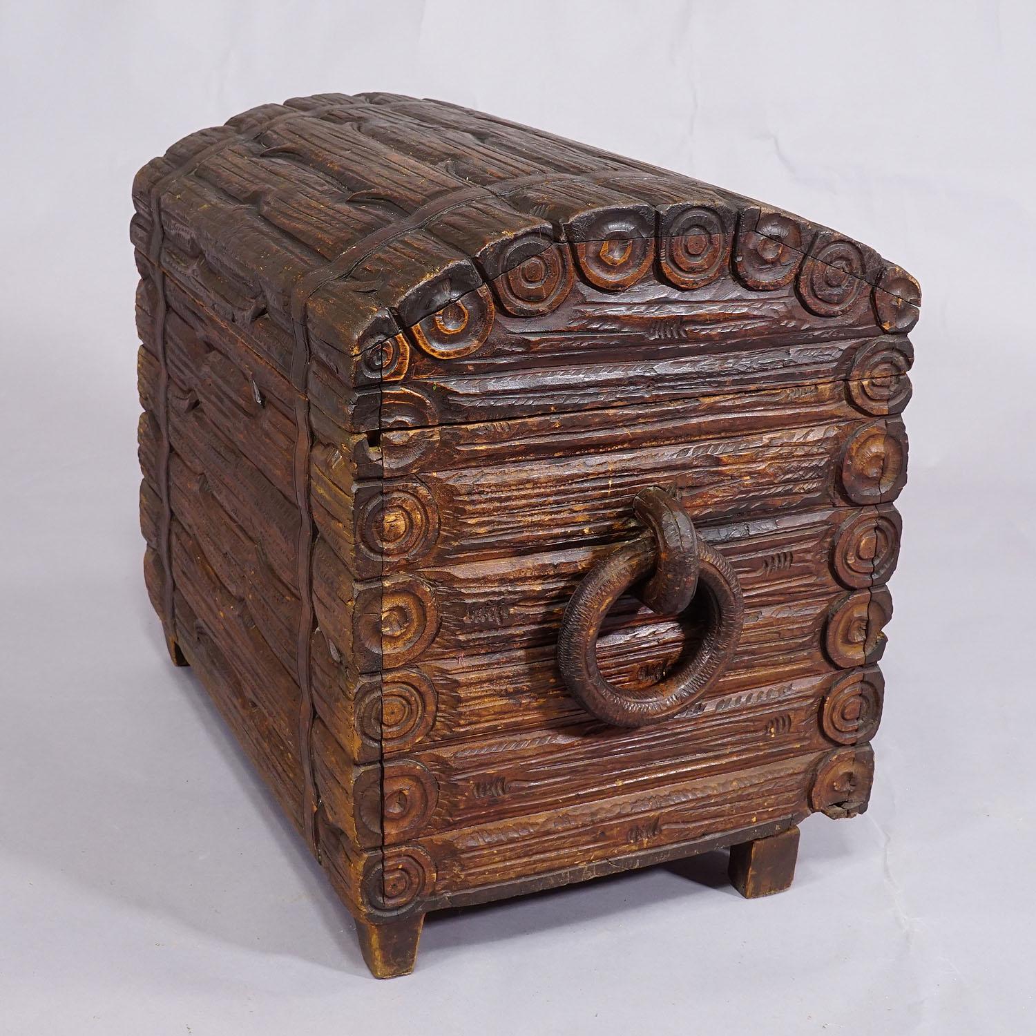 German Wooden Carved Black Forest Log Box Modelled as Piled Stack of Logs For Sale