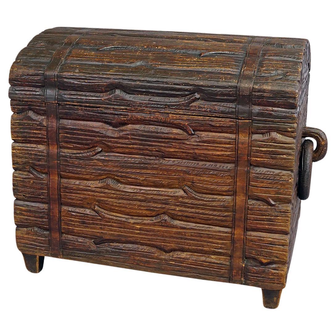 Wooden Carved Black Forest Log Box Modelled as Piled Stack of Logs For Sale