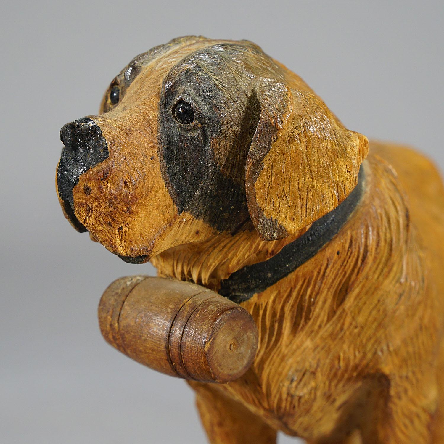 Swiss Wooden Carved Black Forest St. Bernhard Dog, Brienz 1934