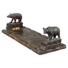Antique Wooden Carved Bookends with Bears Swiss, ca. 1920s