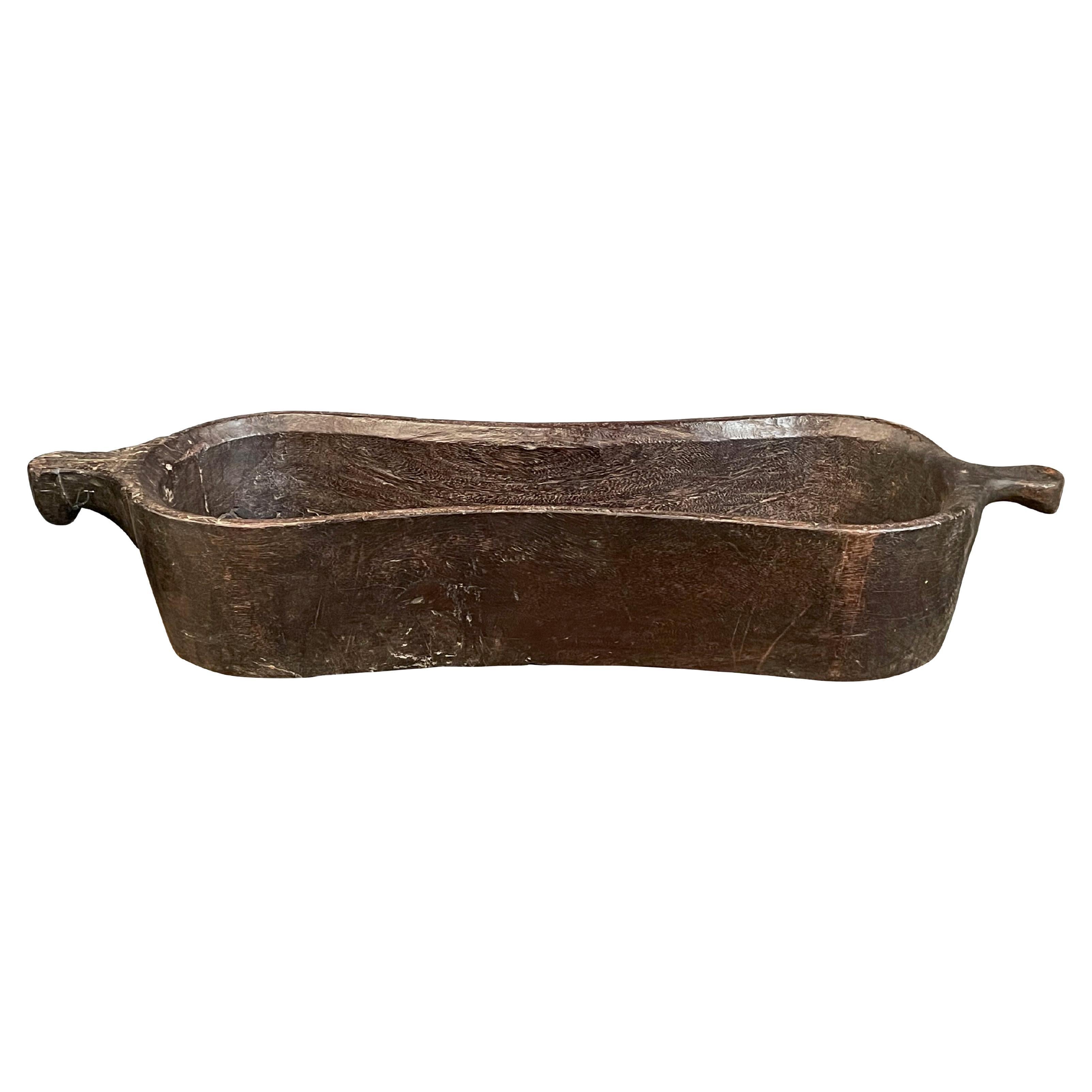Wooden Carved Bowl With Handles, Indonesia, 19th Century For Sale