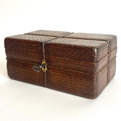 Wooden carved box in the shape of a rattan box with a string. Mid-19th Century